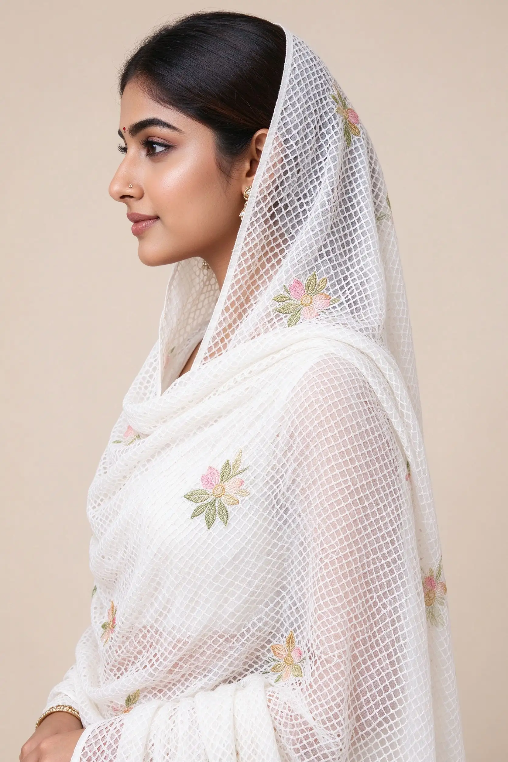 Net Embroidered Dupatta - White - image 3
