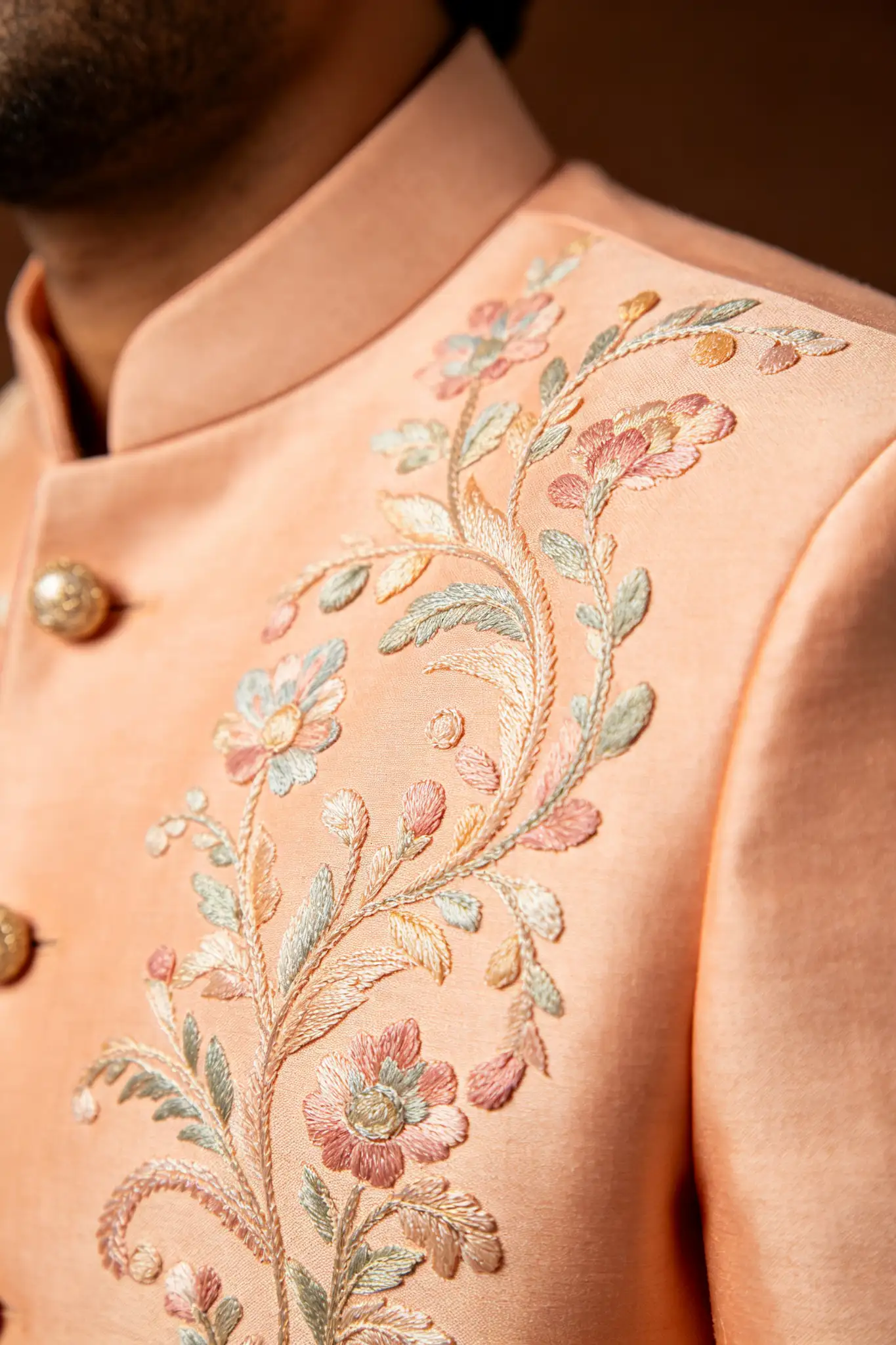 Light Peach Embroidered Sherwani Set - image 6