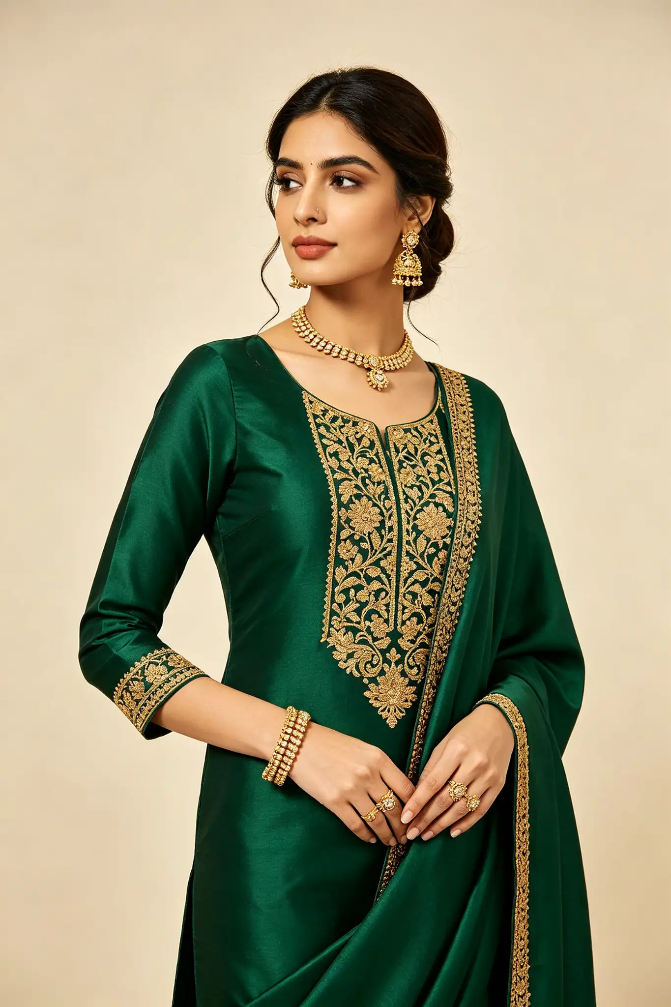 Bottle Green Silk Suit - Festive - image 3