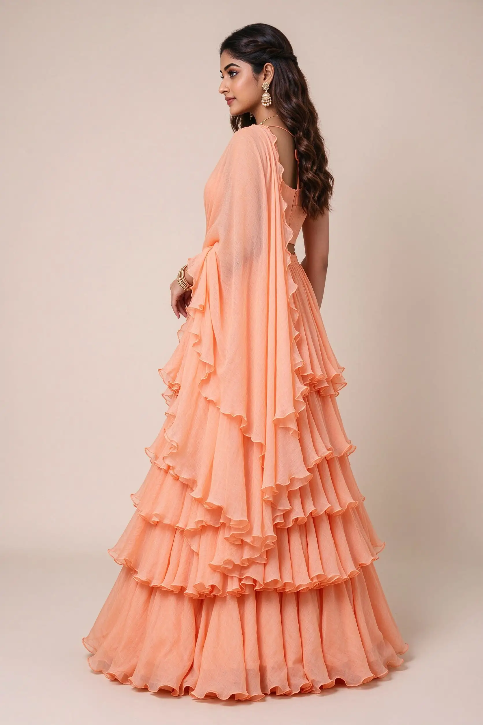 Peach Ruffled Lehenga - Modern - image 3