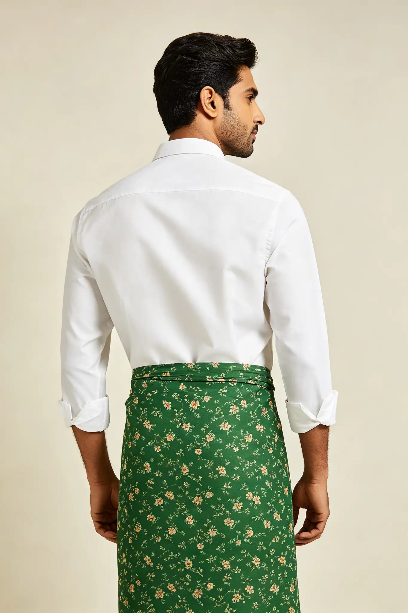 Green Floral Printed Cotton Lungi - image 4