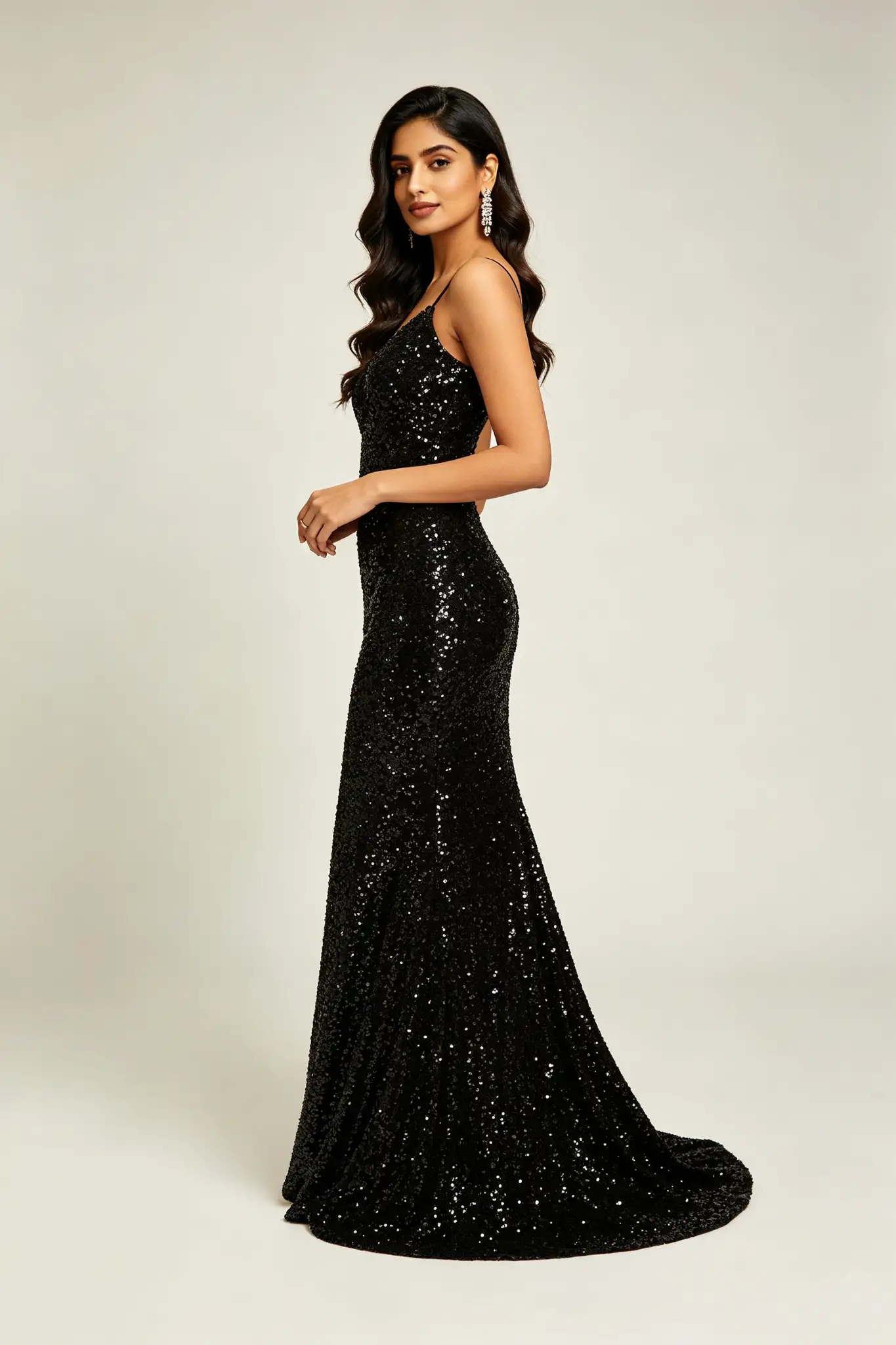 Black Evening Gown - Sequins - image 3