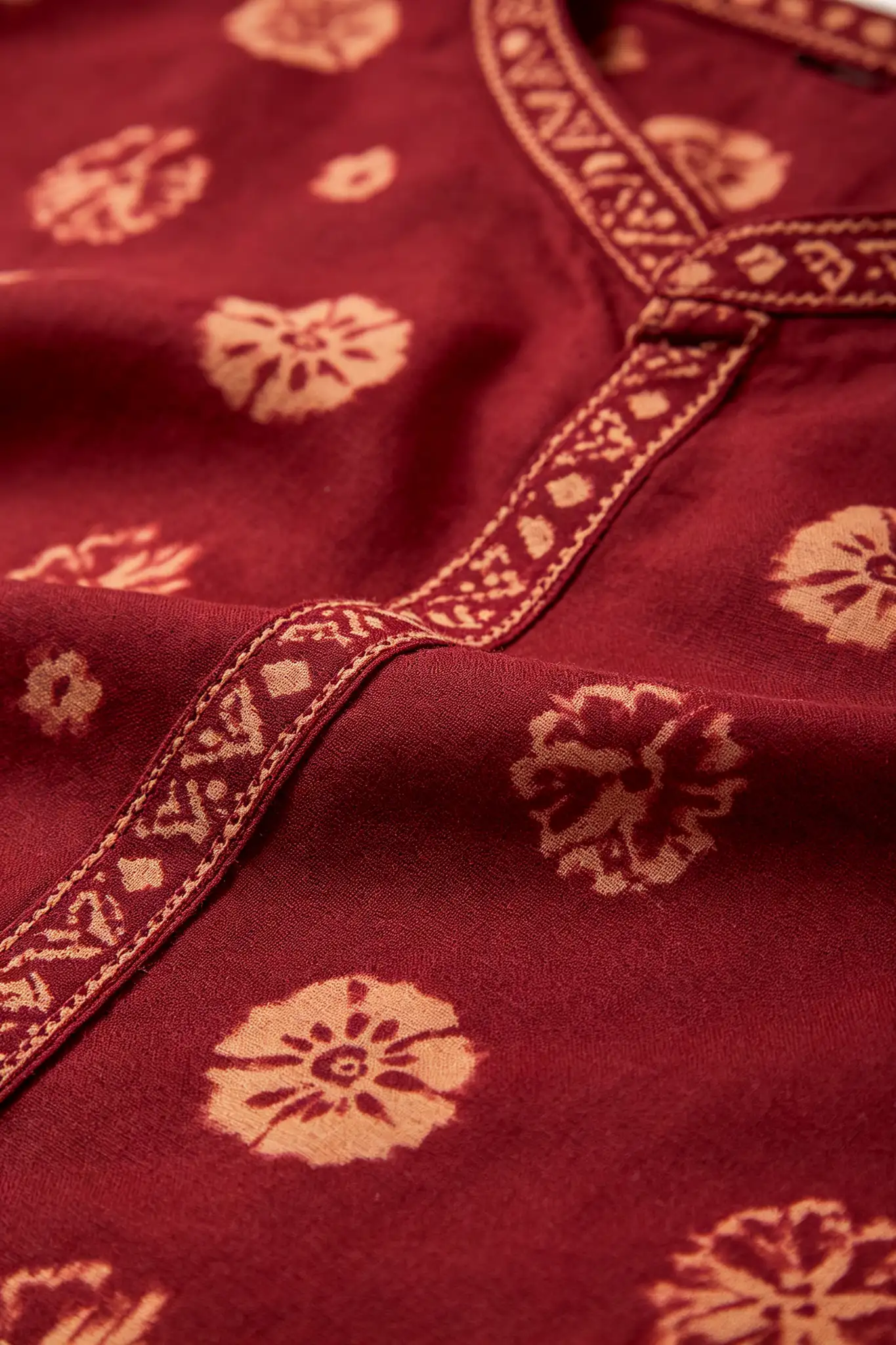 Maroon Bandhani Print Cotton Kurta - Festive - image 5