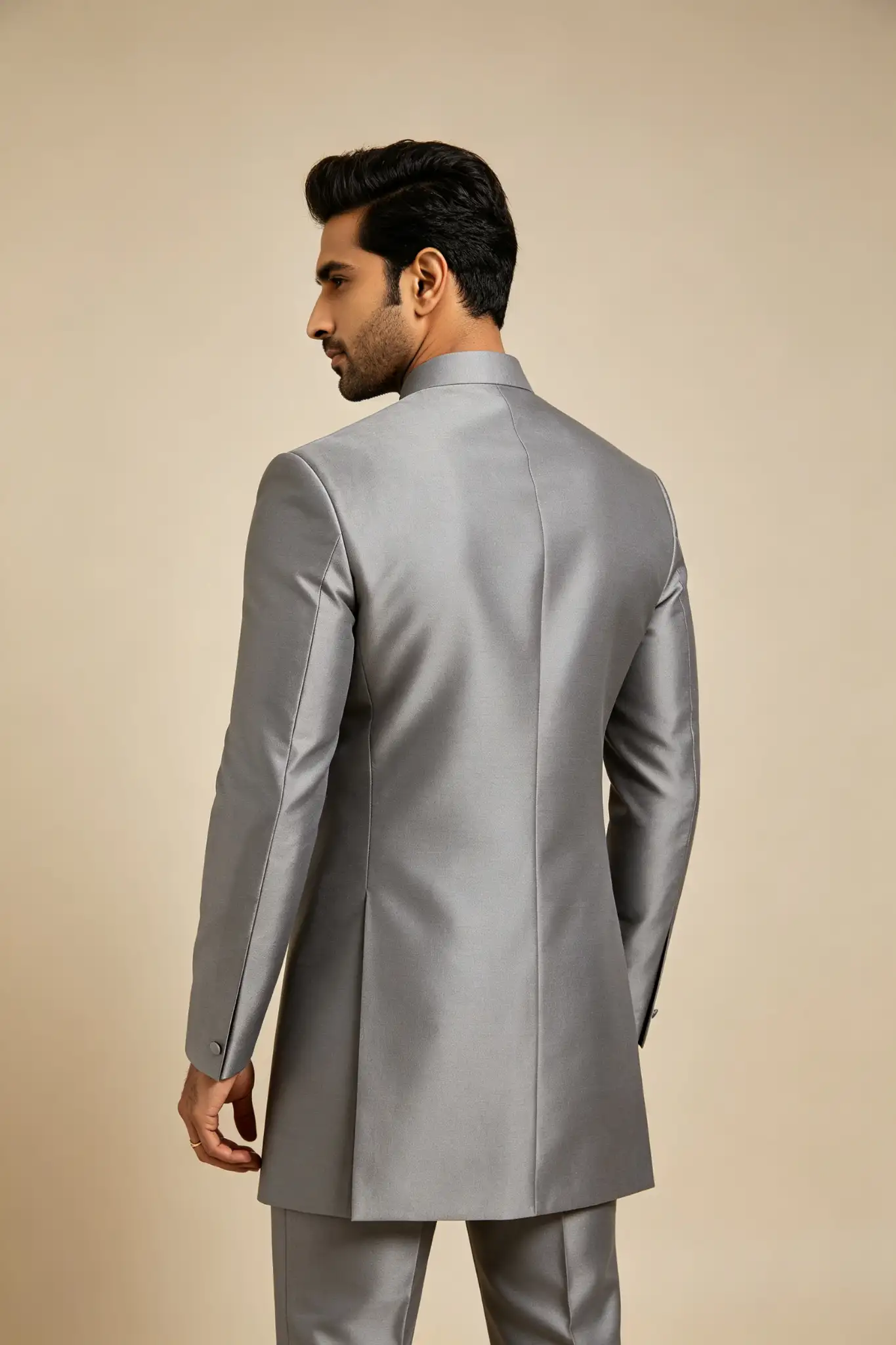 Grey Modern Silk Sherwani - Indo-Western - image 4