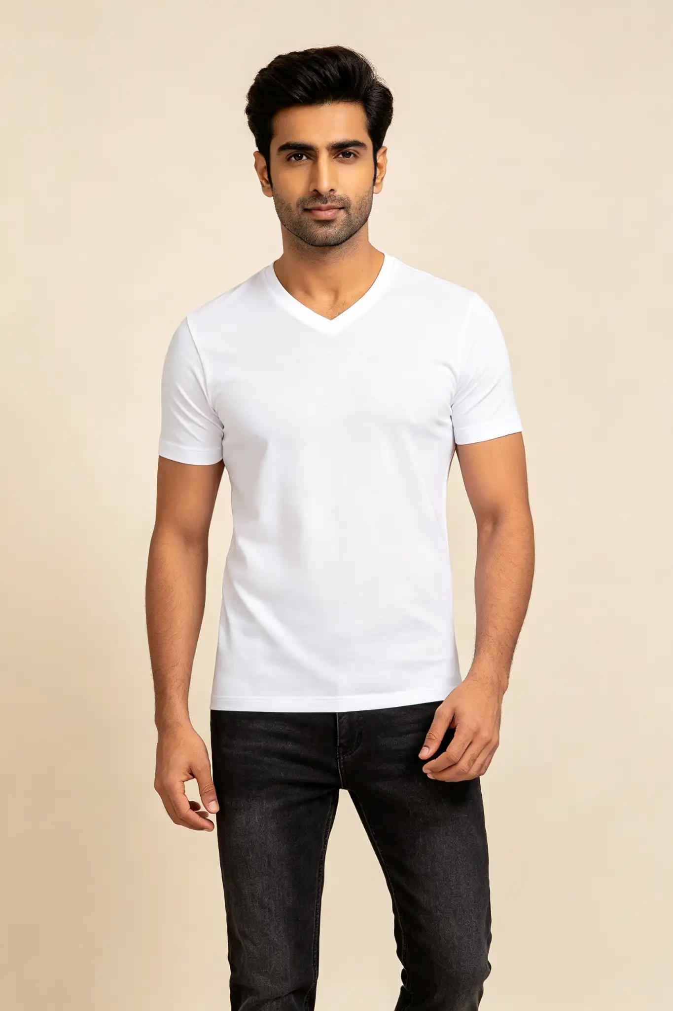 White V-Neck Premium Cotton T-Shirt - image 2