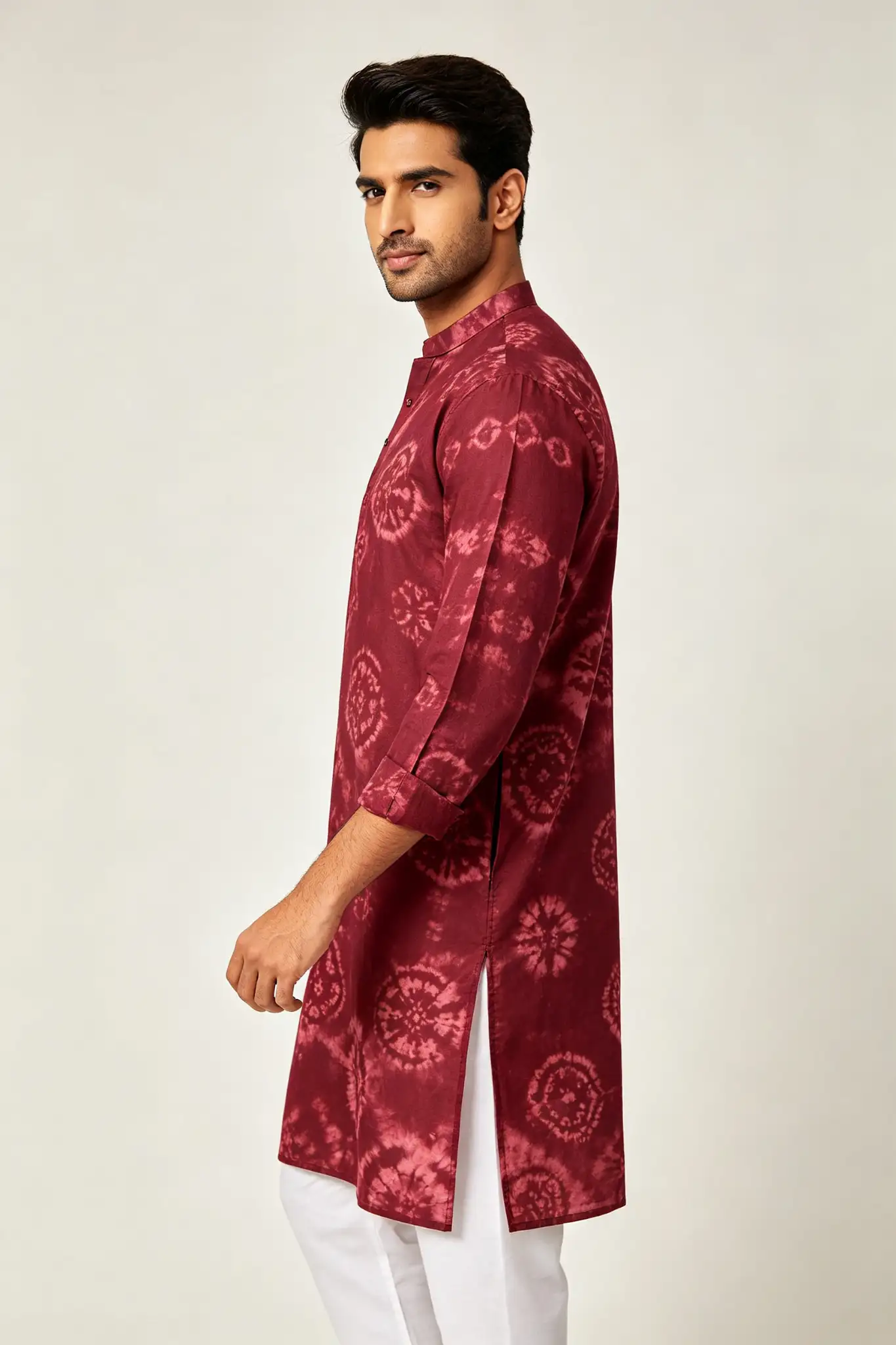 Maroon Bandhani Print Cotton Kurta - Festive - image 2