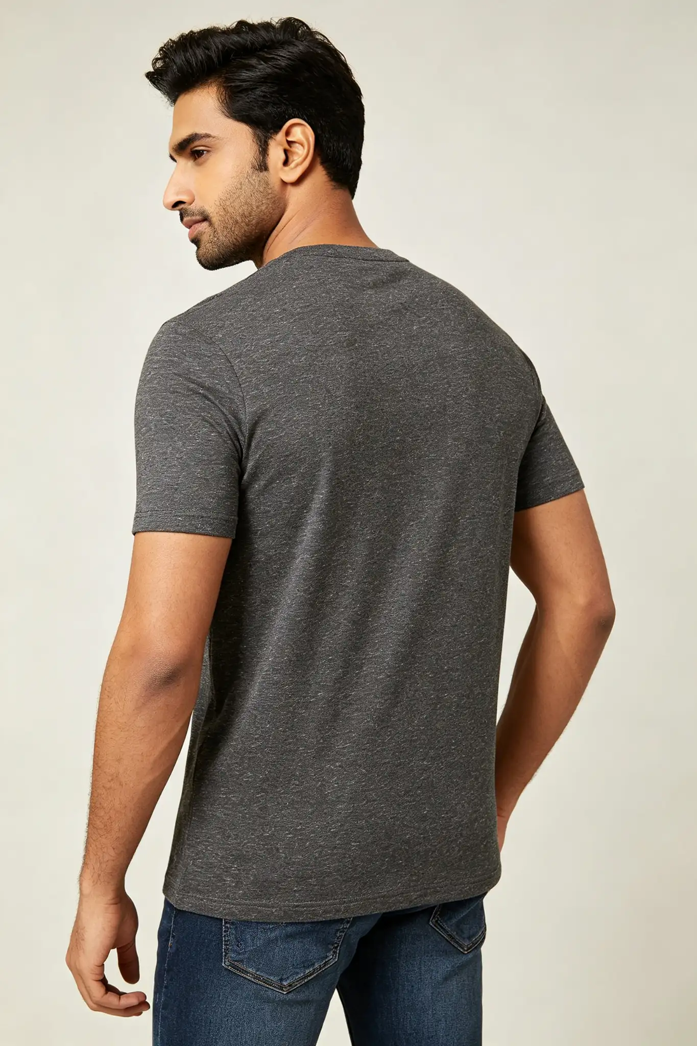 Dark Grey Melange Half Sleeve T-Shirt - image 2