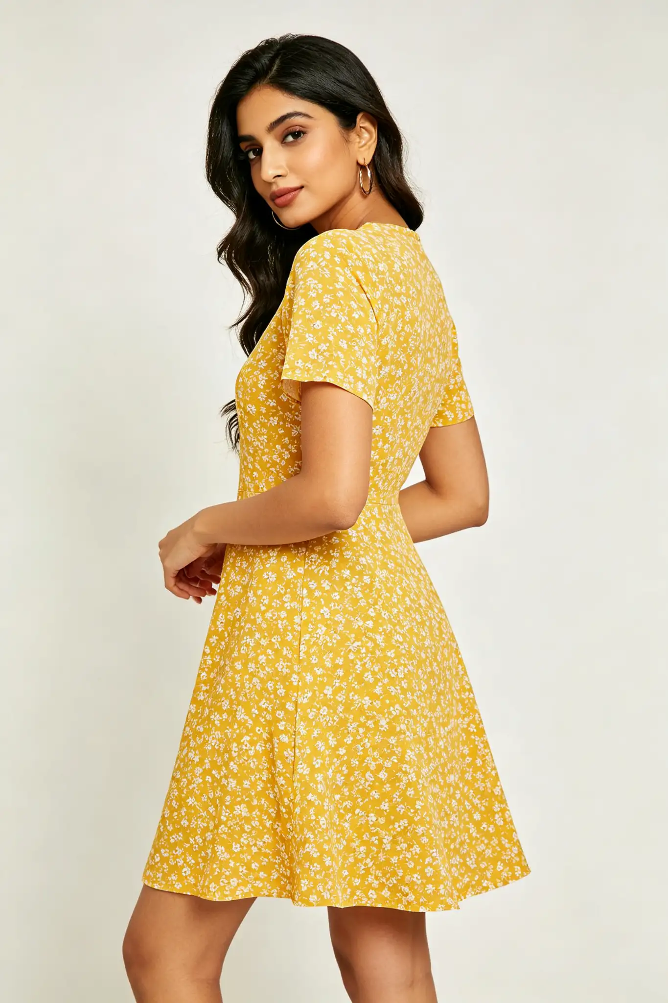 Floral Print A-Line Dress - Yellow - image 3