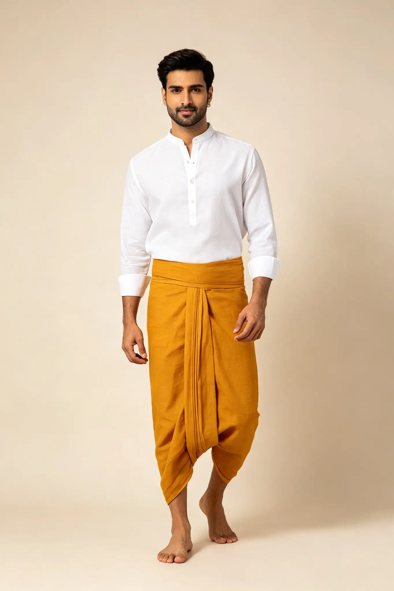 Mustard Yellow Cotton Dhoti - Casual - image 2