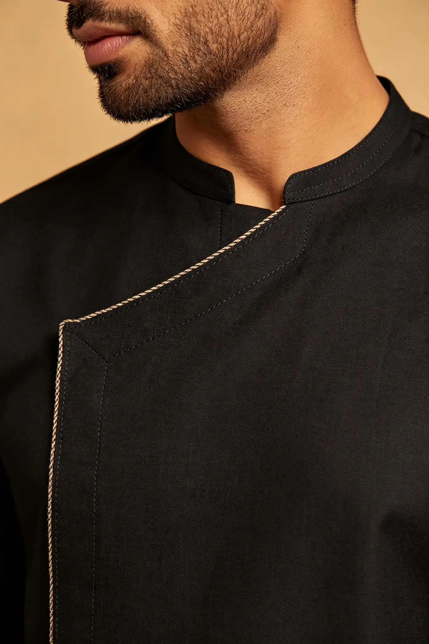 Black Pathani Style Cotton Kurta - Slim Fit - image 6