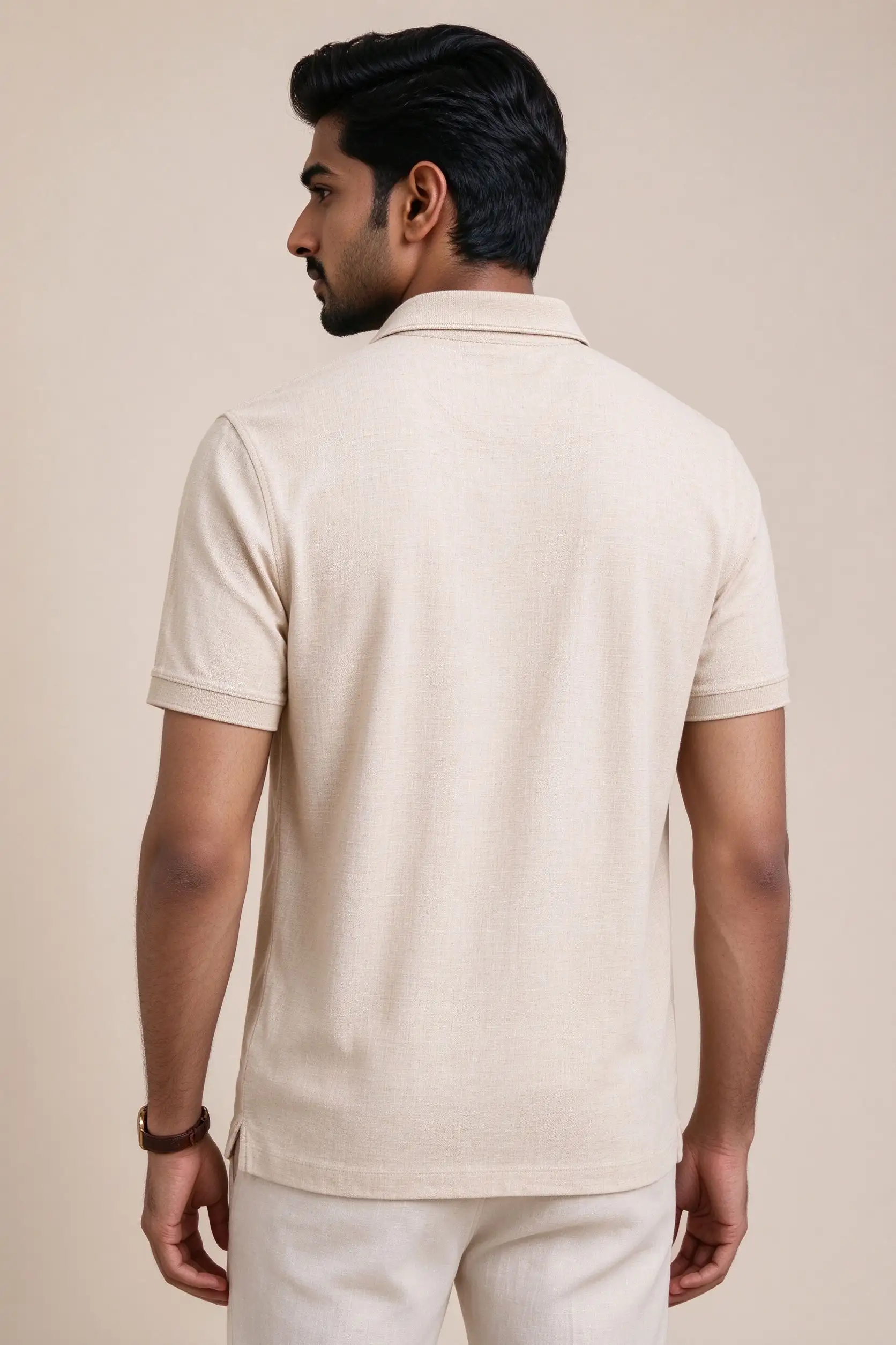 Beige Linen Blend Polo - Summer - image 3
