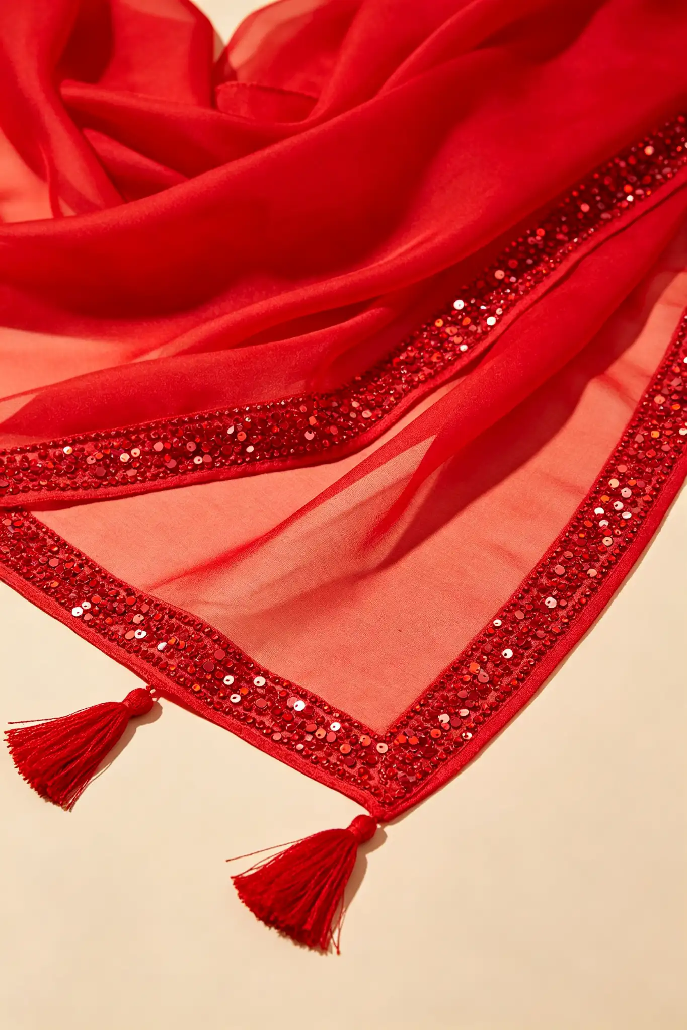 Chiffon Embroidered Dupatta - Red - image 6