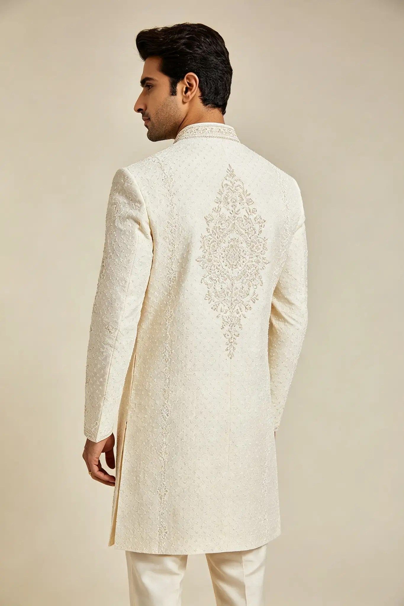 Ivory White Chikankari Sherwani - Reception - image 3