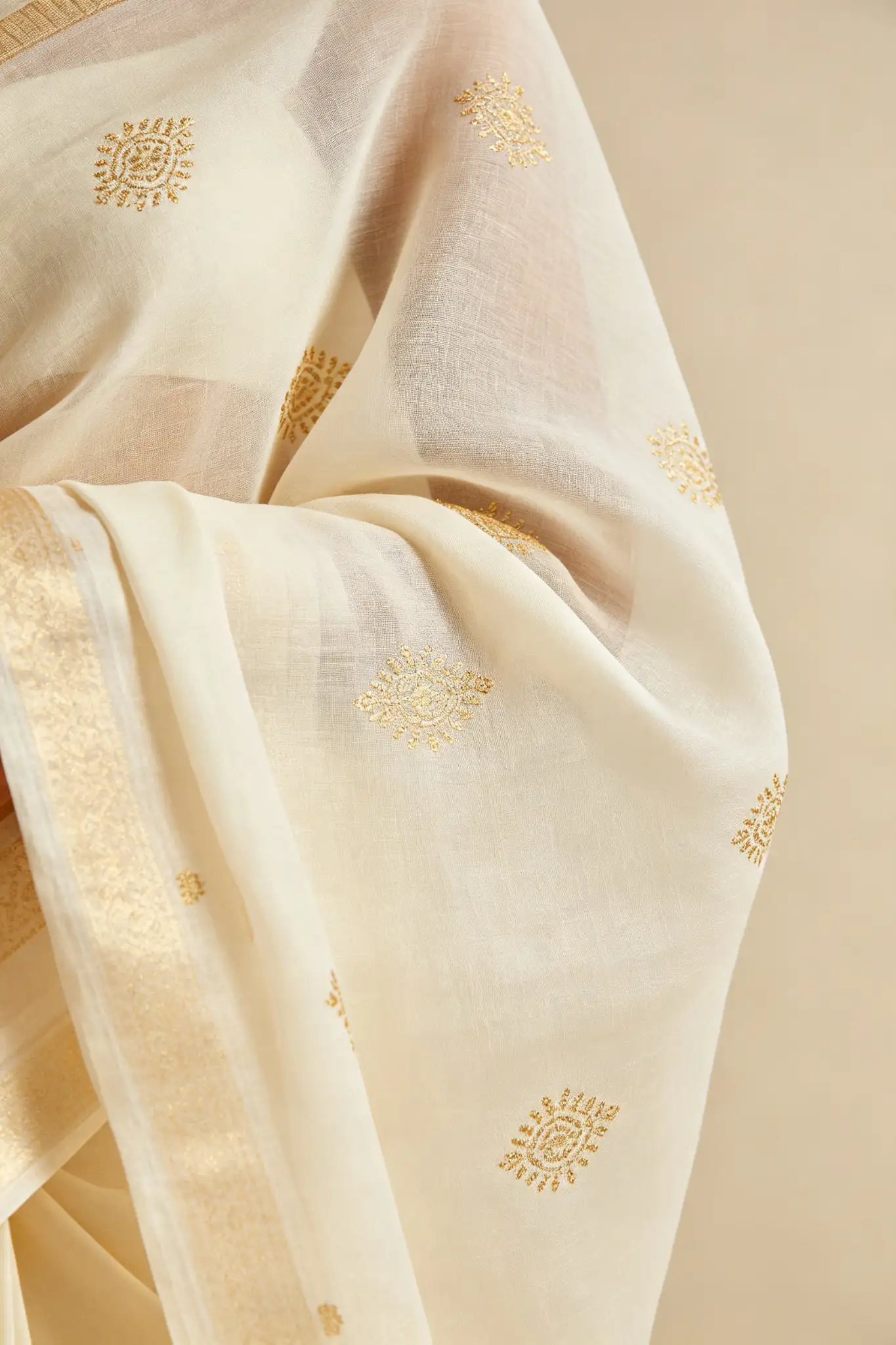 Chanderi Cotton Silk Saree - Ivory - image 6