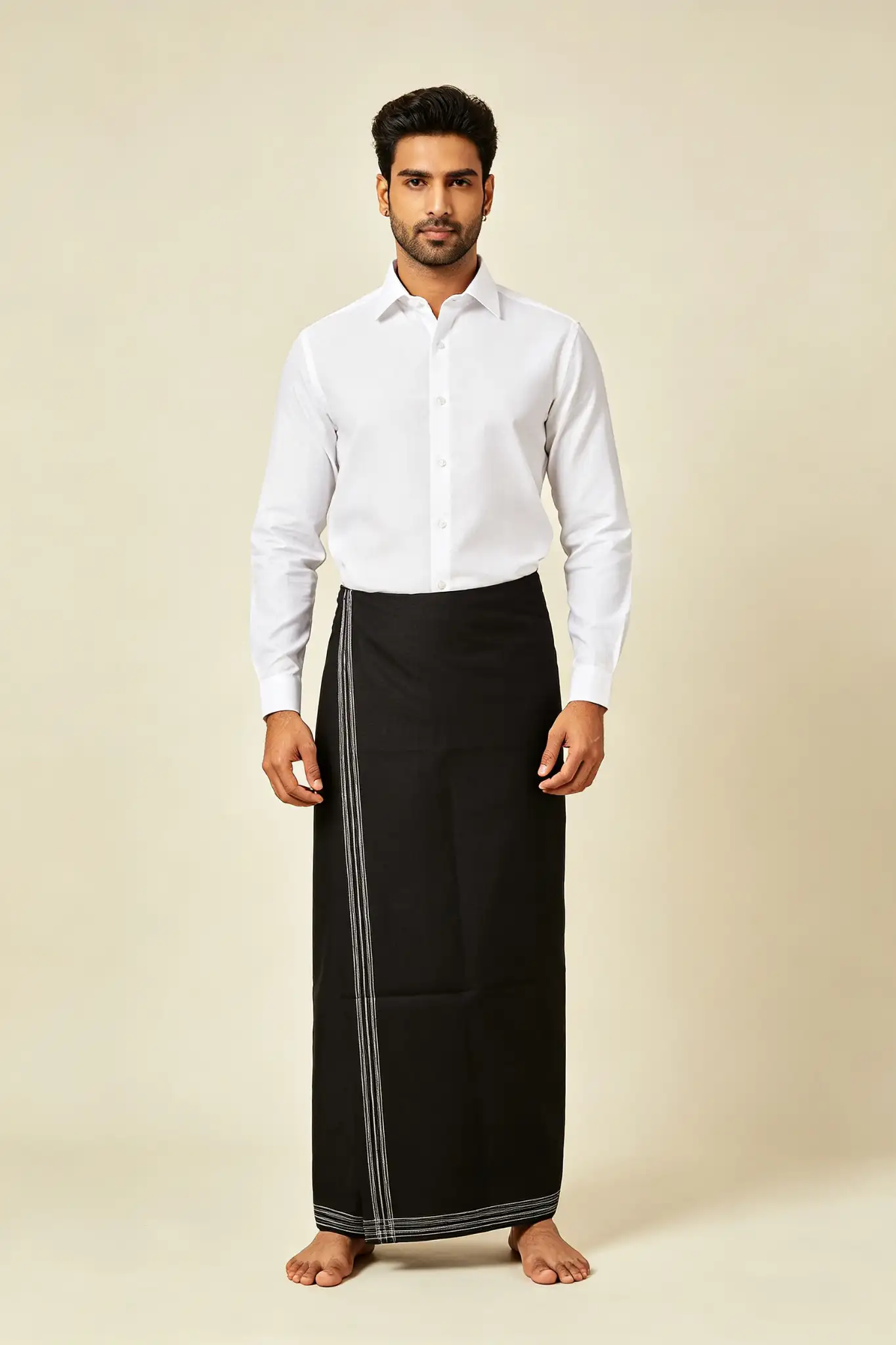 Black Woven Cotton Lungi - Formal Homewear - image 2