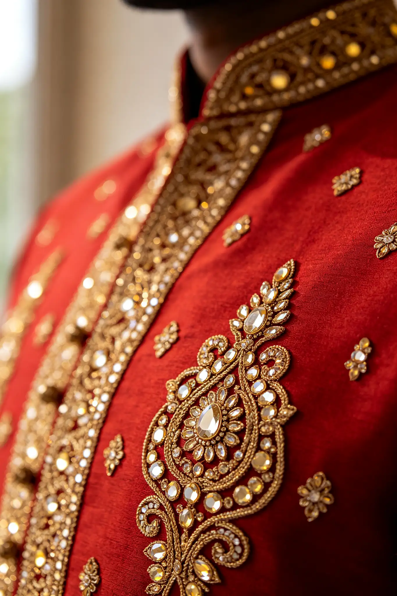 Red Heavy Embroidered Groom Sherwani - image 5