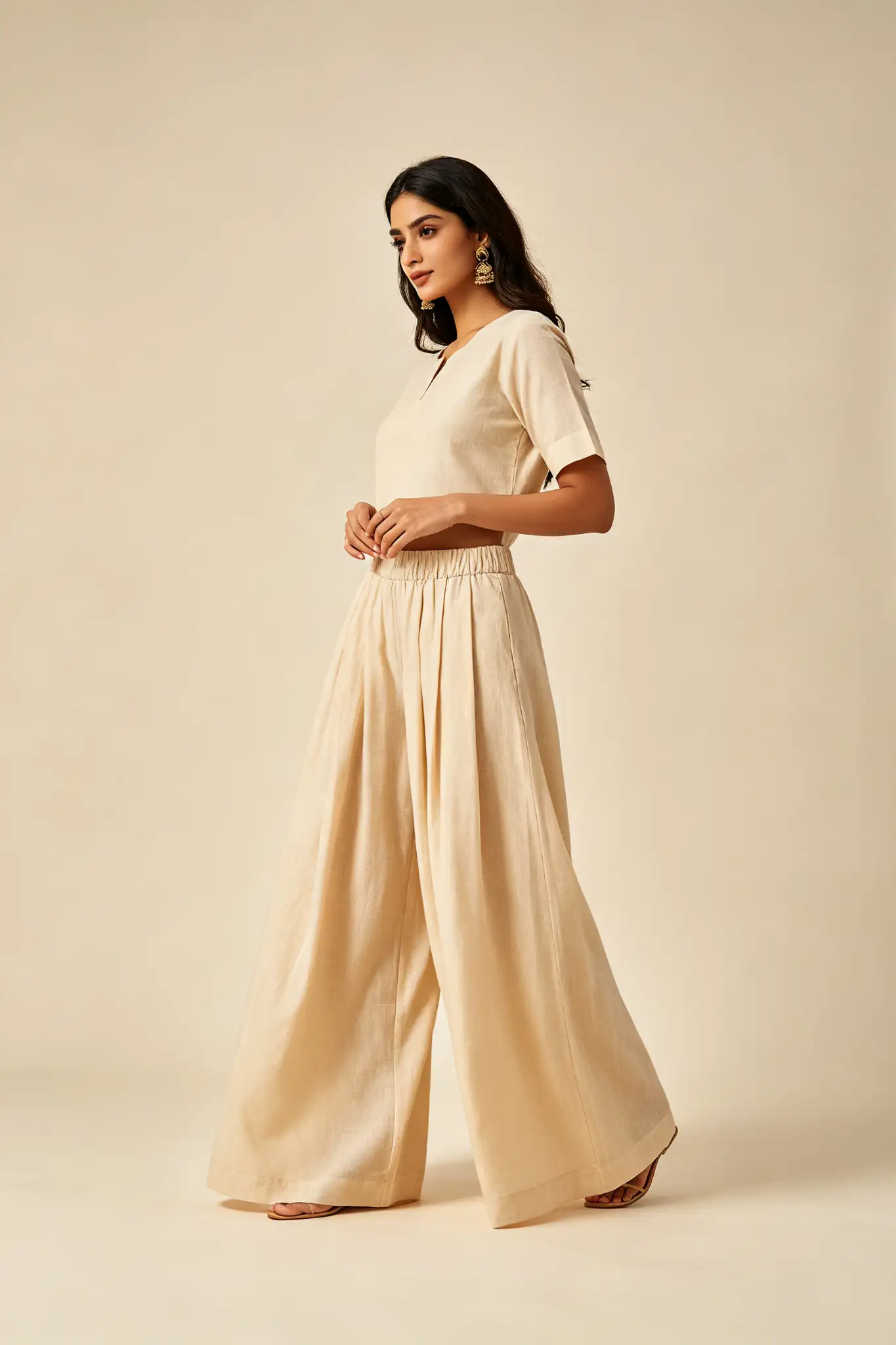 Beige Palazzo Pants - Cotton - image 2