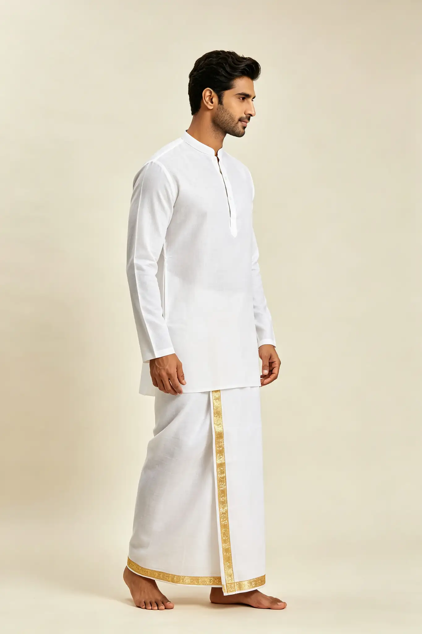 White Dhoti with Golden Border - Traditional - image 3