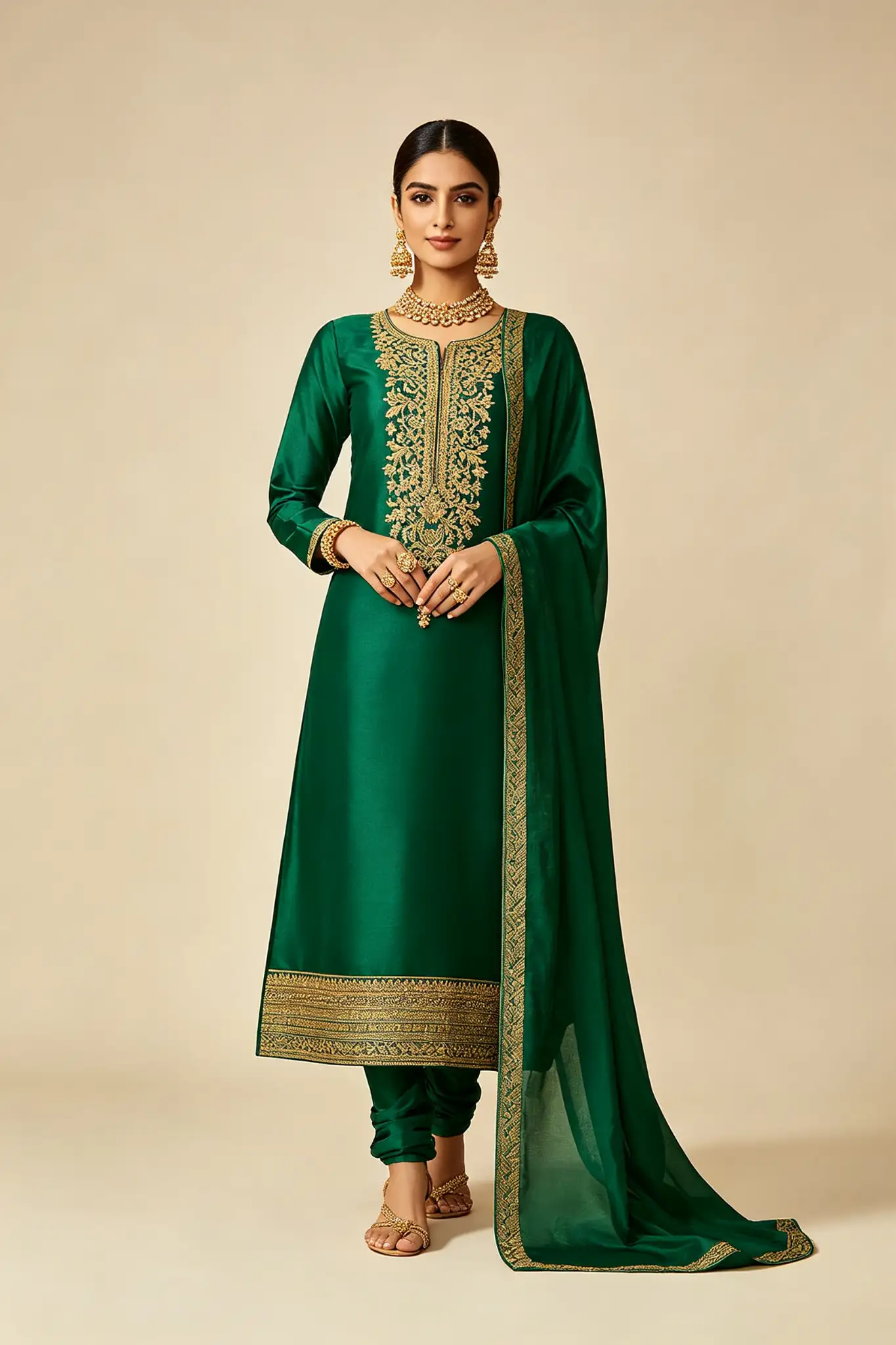 Bottle Green Silk Suit - Festive - image 2