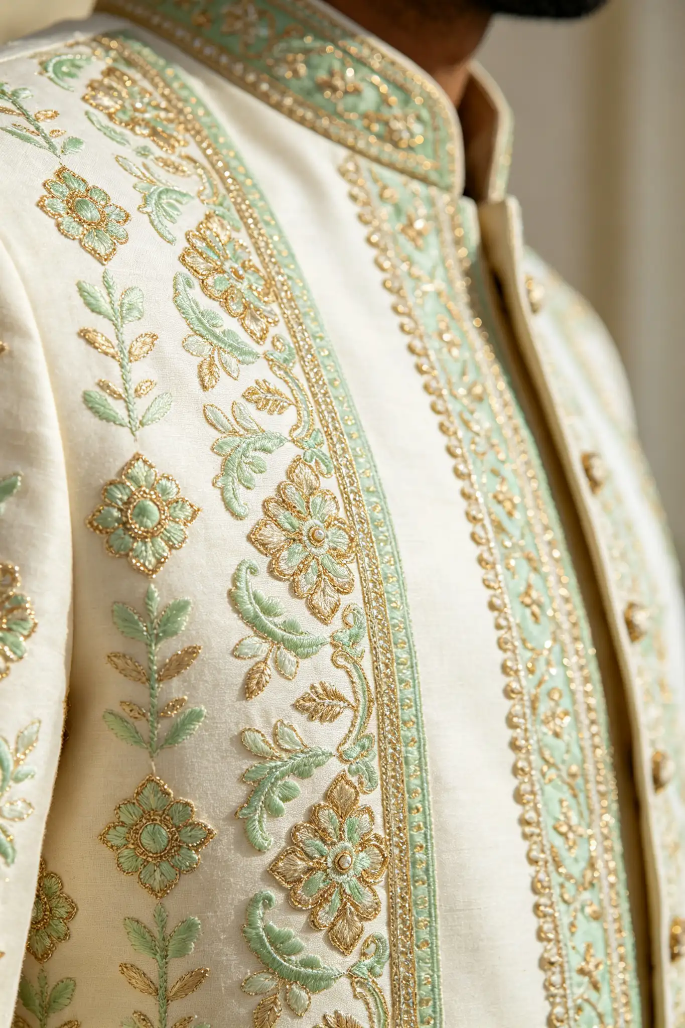 Off-White Embroidered Wedding Sherwani Set - image 5
