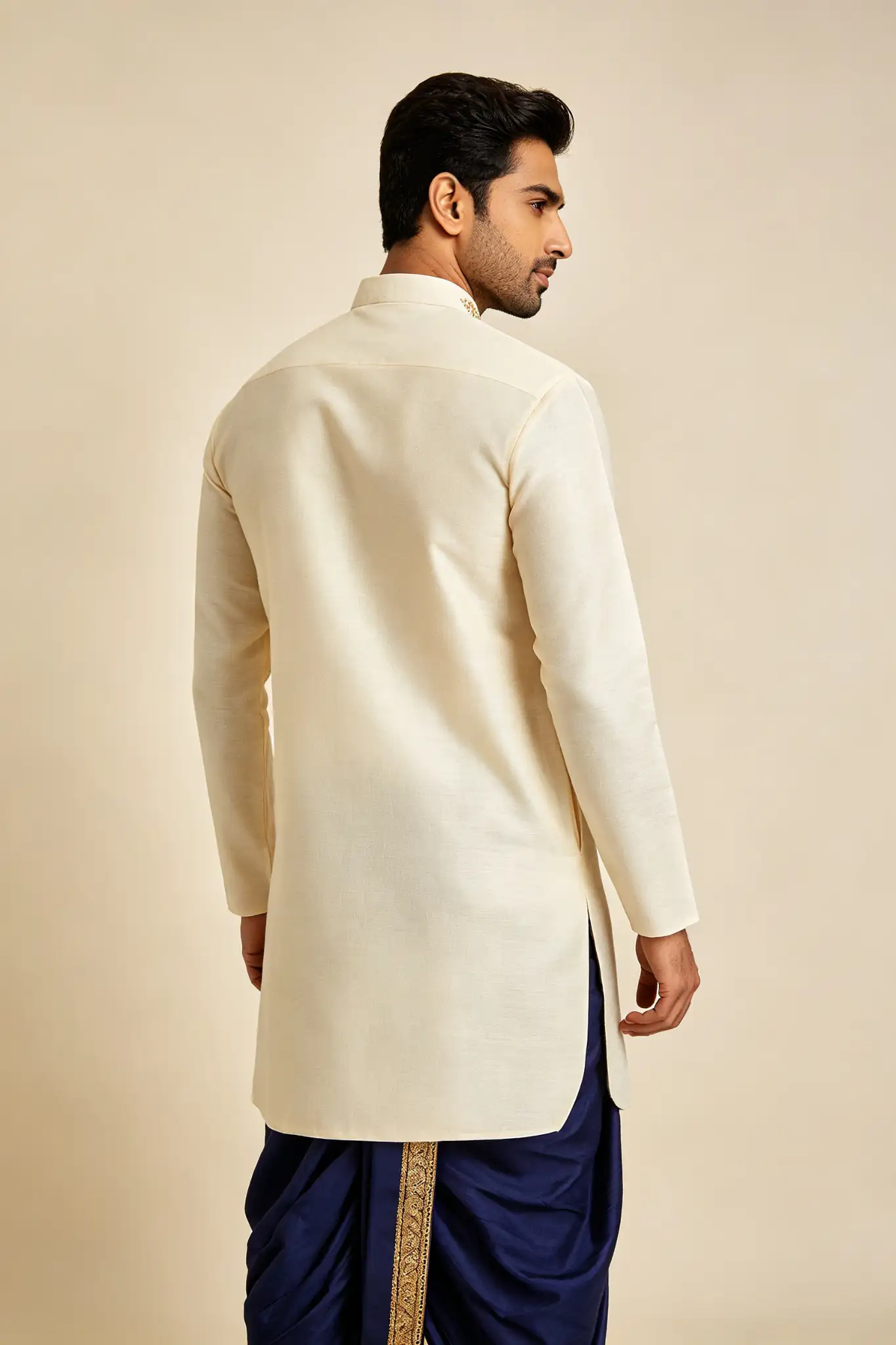 Navy Blue Silk Blend Dhoti with Zari Border - image 4