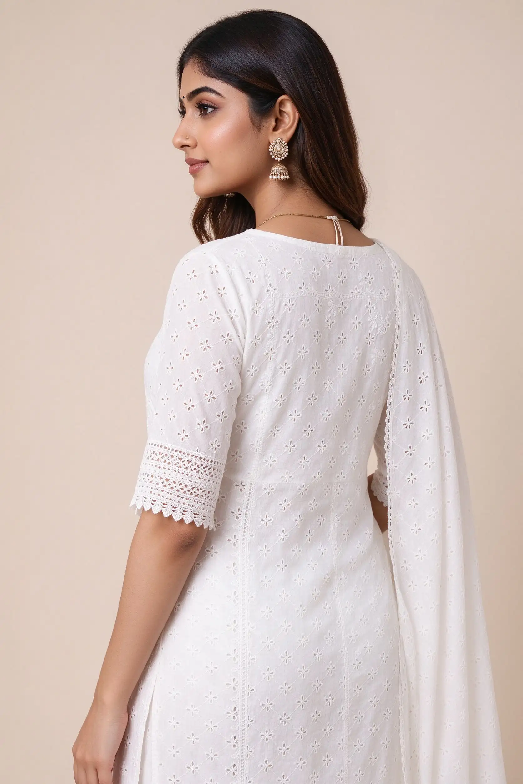 Chikankari Cotton Suit - White - image 5