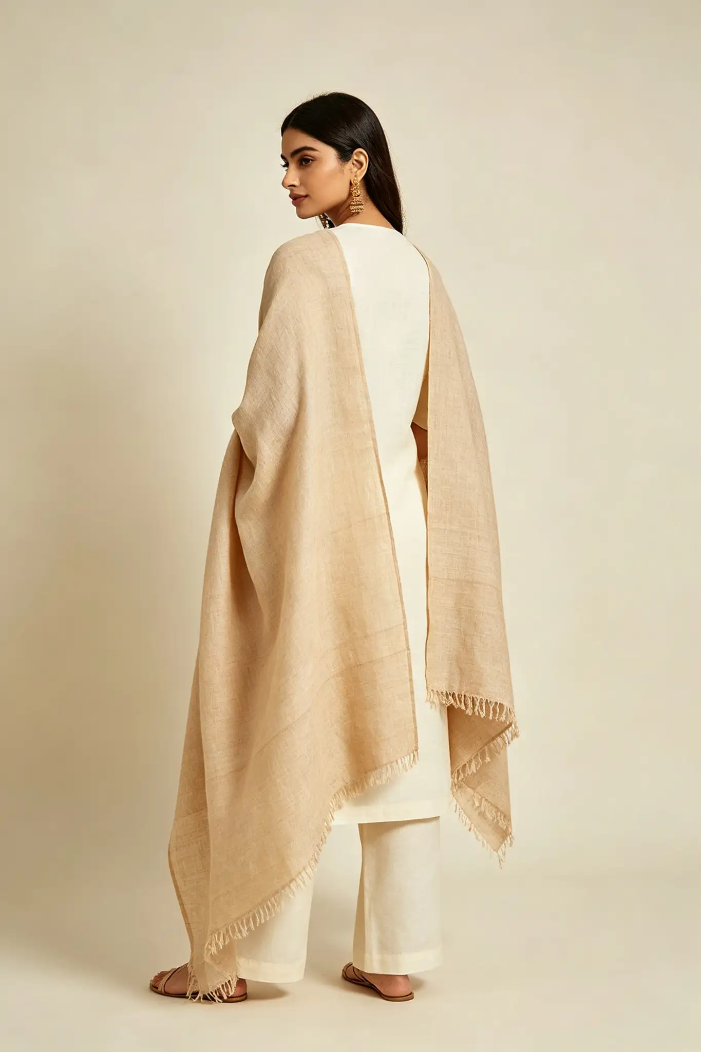 Linen Dupatta - Beige - image 4