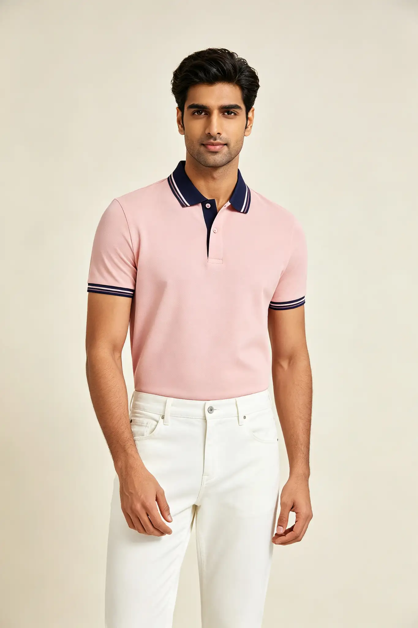 Light Pink Polo with Contrast Collar - image 2