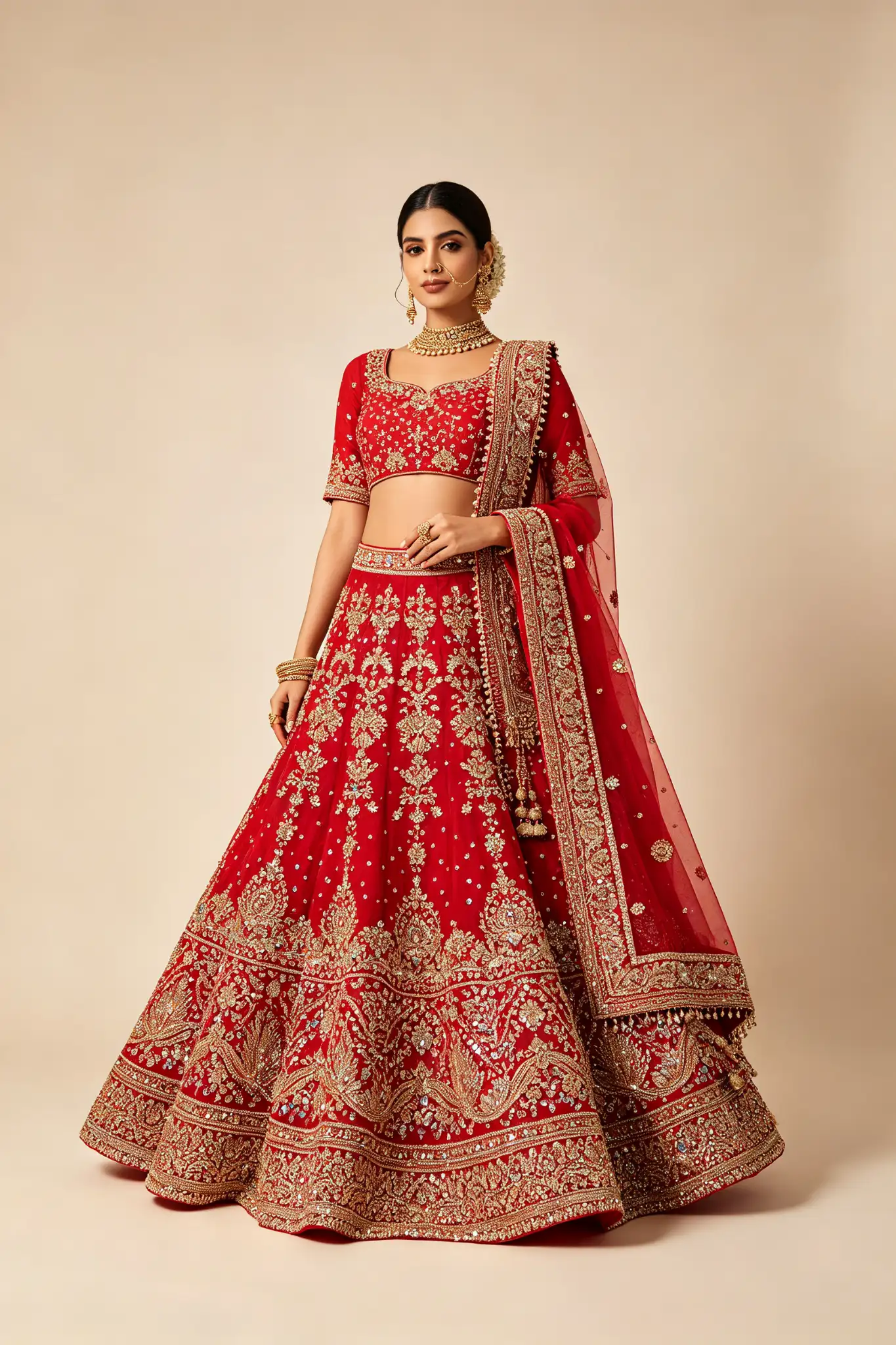 Bridal Red Lehenga Choli - Heavy Embroidery - image 2