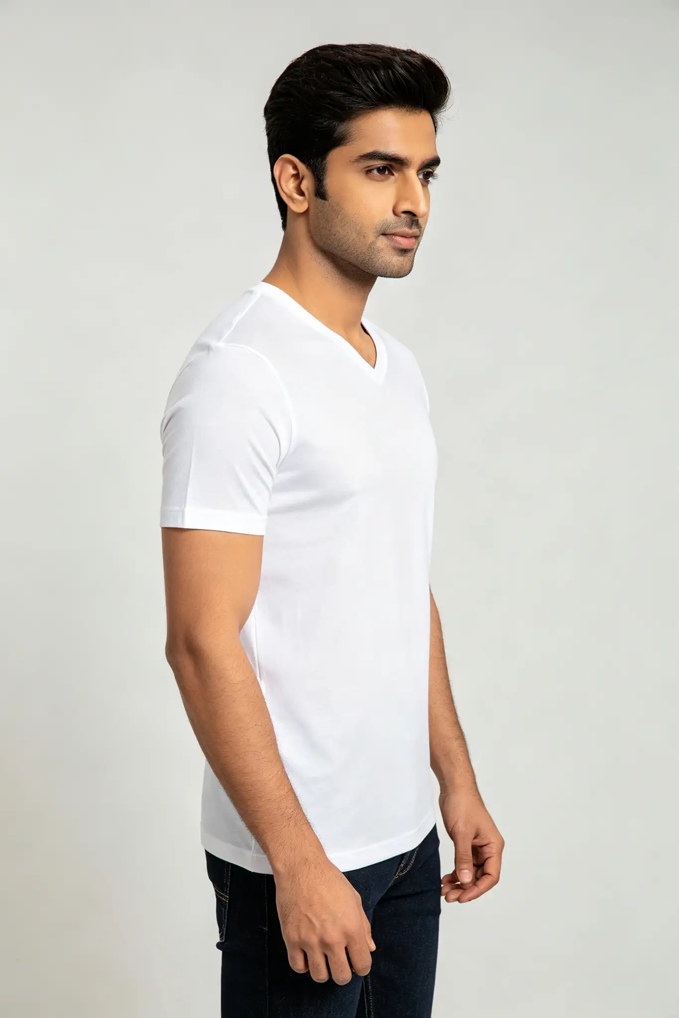 White V-Neck Premium Cotton T-Shirt - image 3