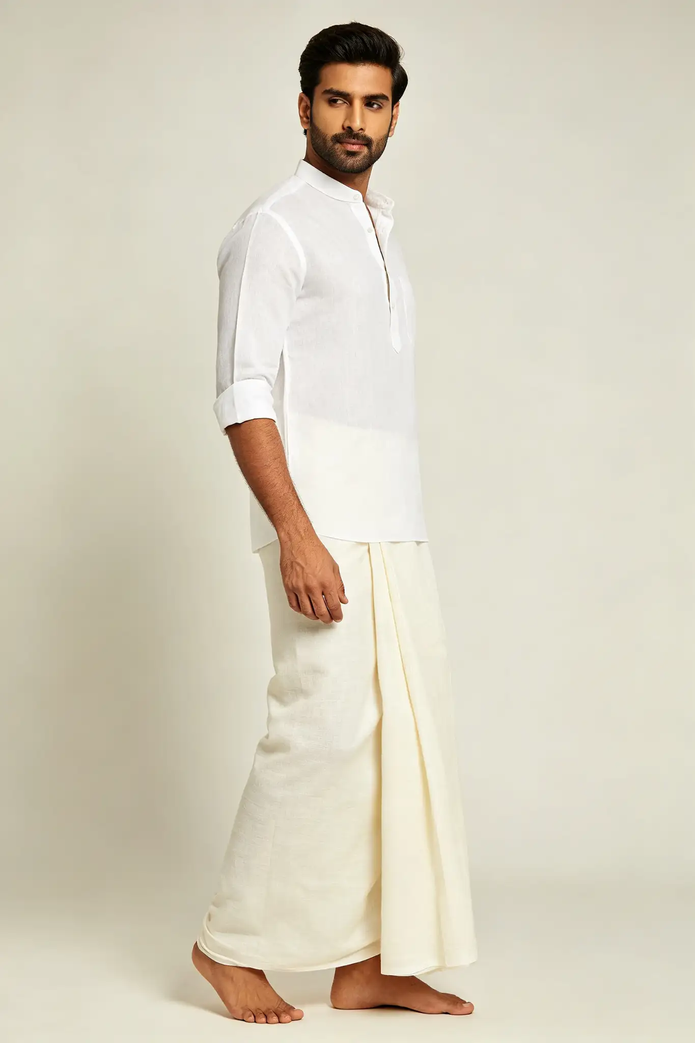 Ivory White Pure Linen Dhoti - Summer - image 3