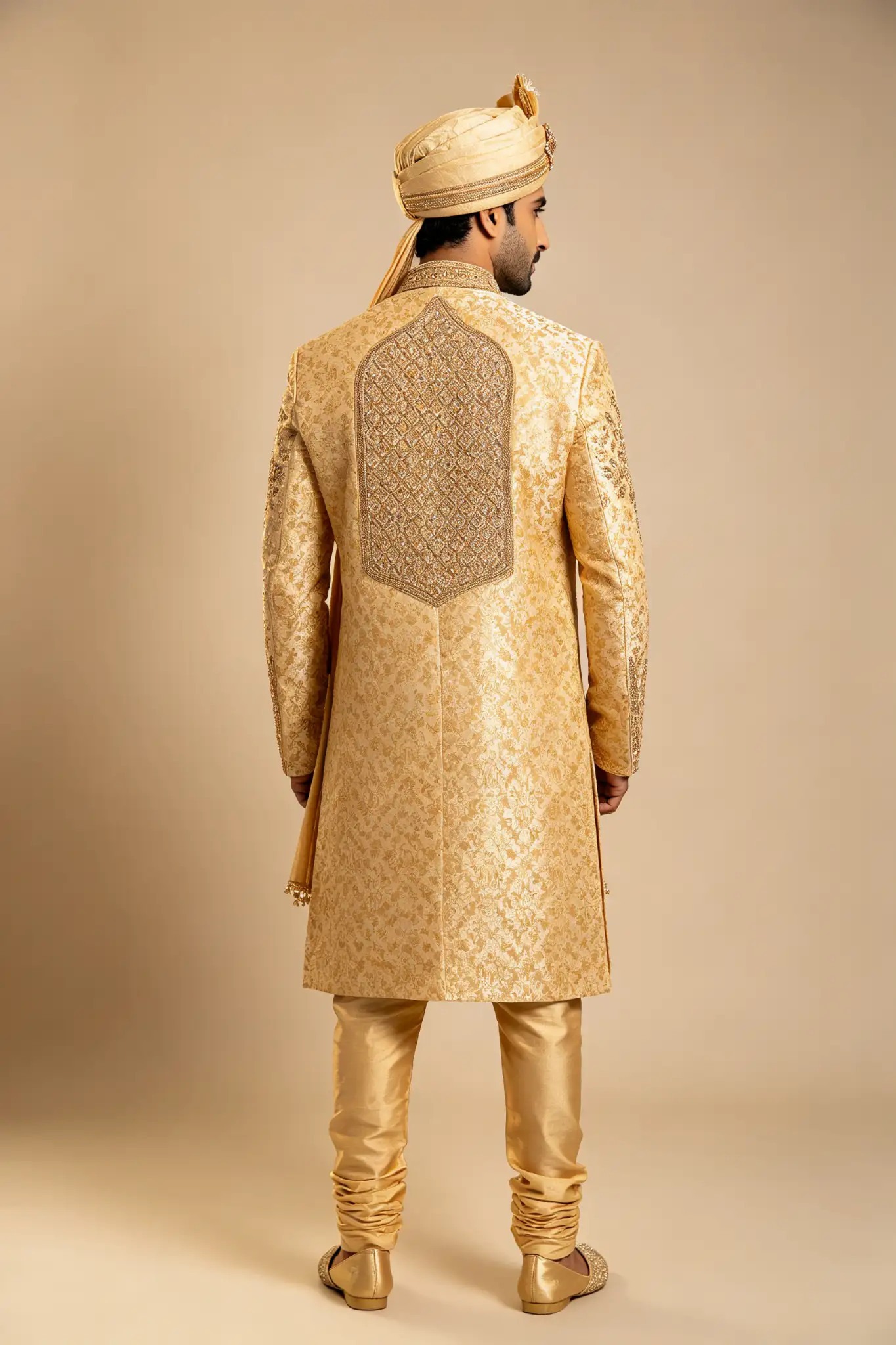 Gold Woven Banarasi Silk Sherwani - image 4