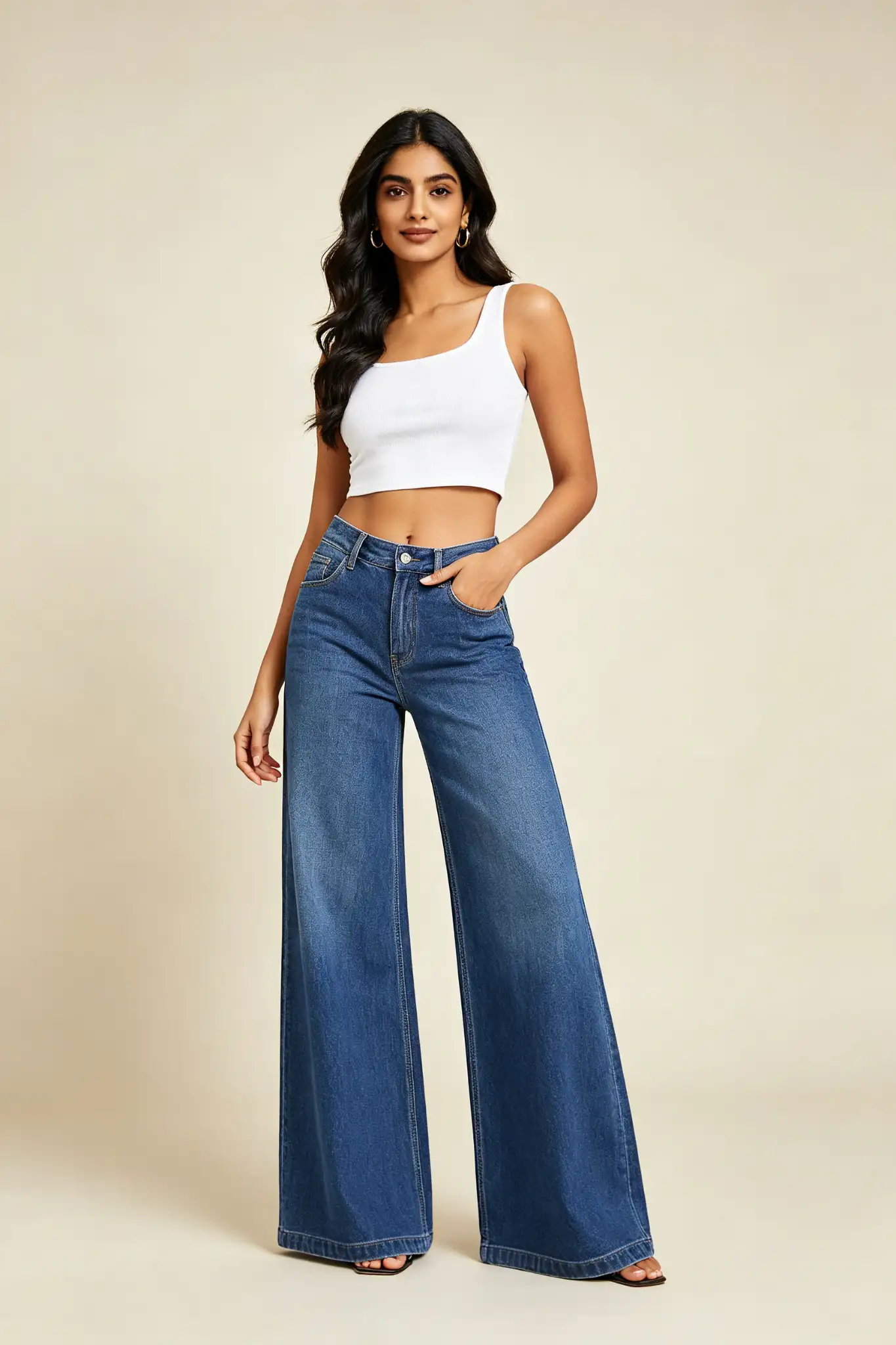 Wide Leg Jeans - Medium Blue - image 2
