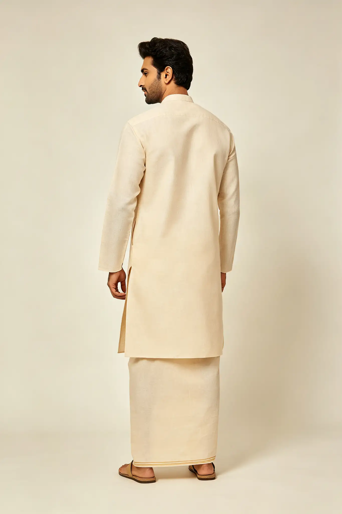 Beige Cotton Readymade Dhoti - Daily Wear - image 4