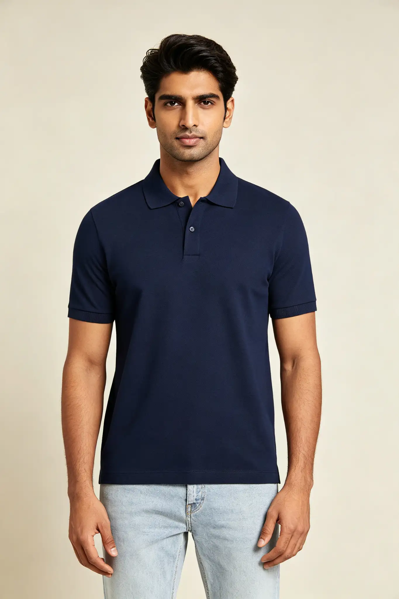 Solid Polo Collar T-Shirt - Navy Blue - image 2