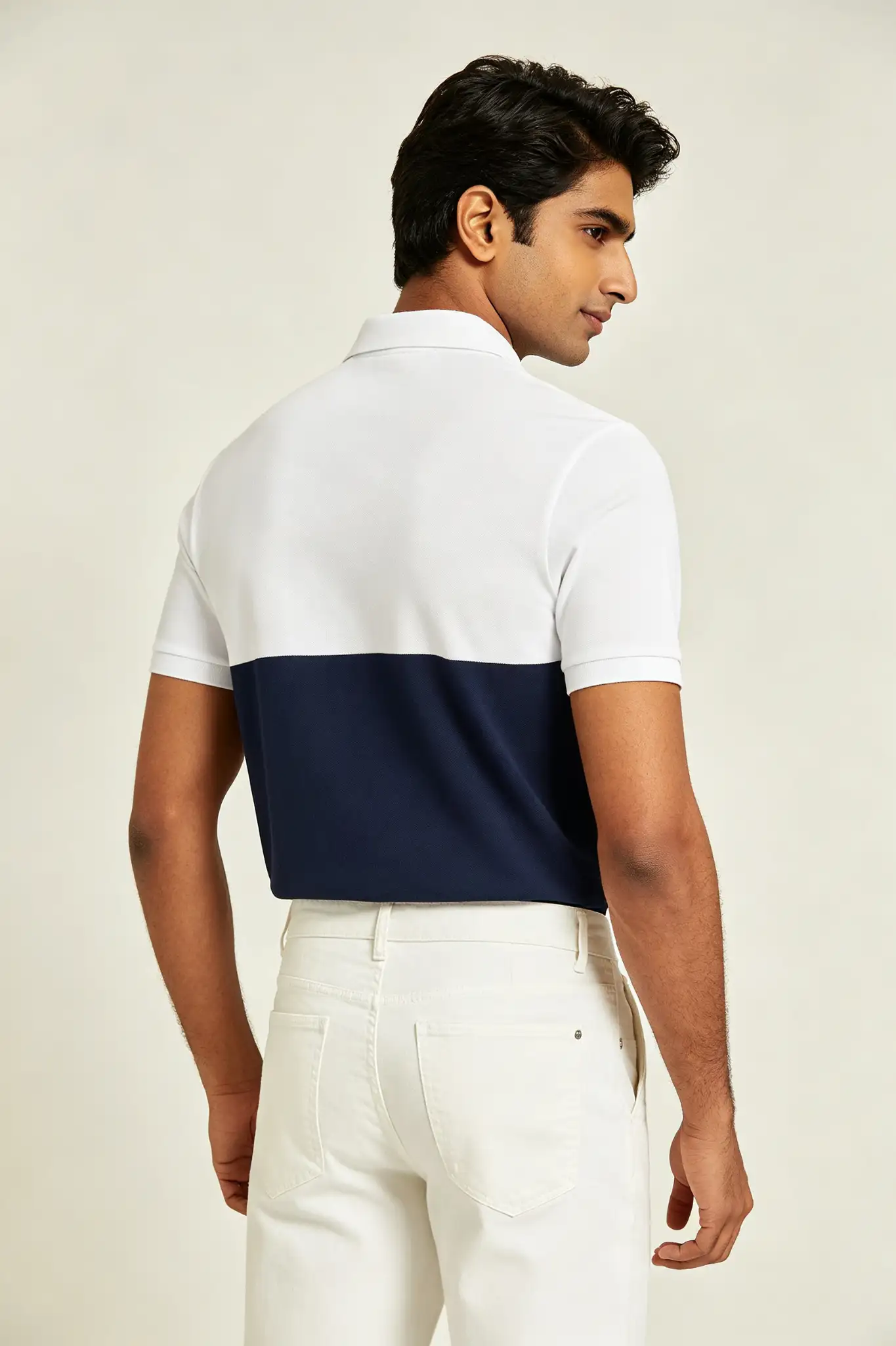 White & Navy Colourblock Polo - image 4