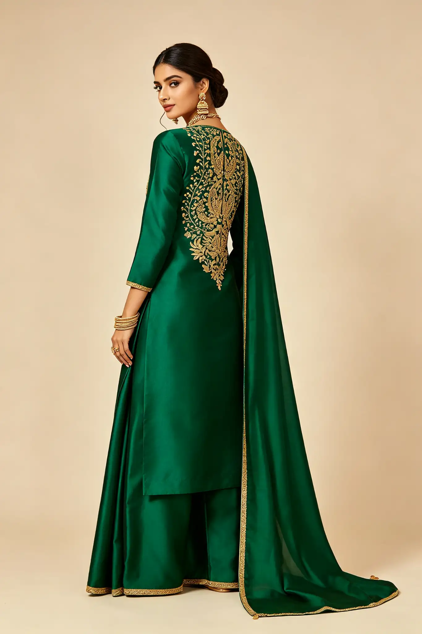 Bottle Green Silk Suit - Festive - image 4