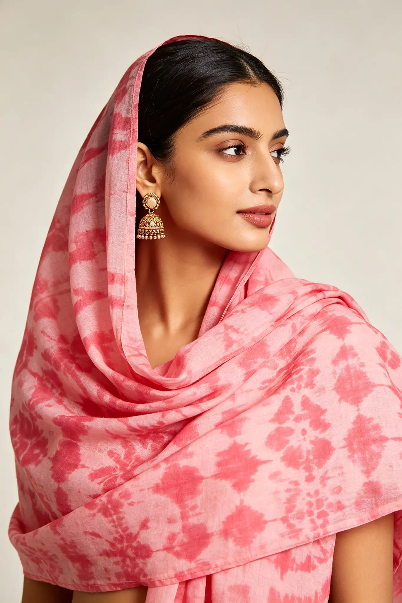 Bandhani Cotton Dupatta - Pink - image 3