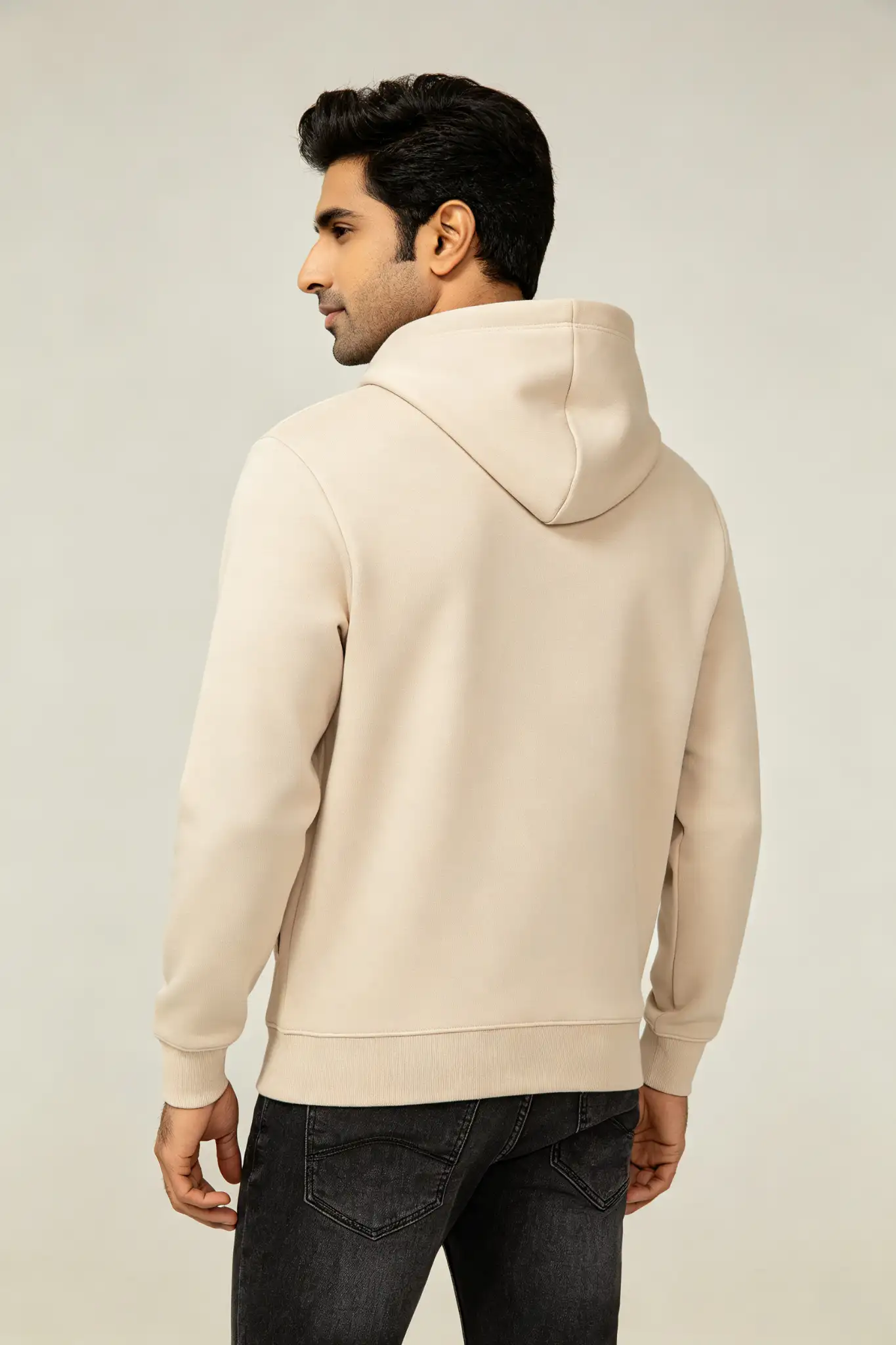 Beige Plain Hoodie - Cotton - image 4