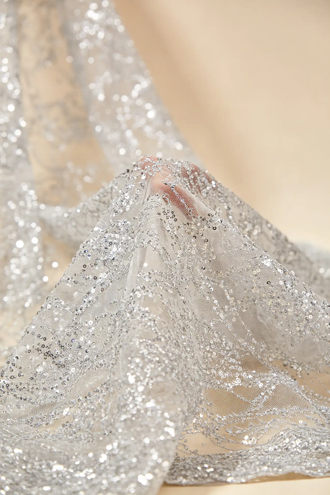 Sequined Net Dupatta - Silver - image 6