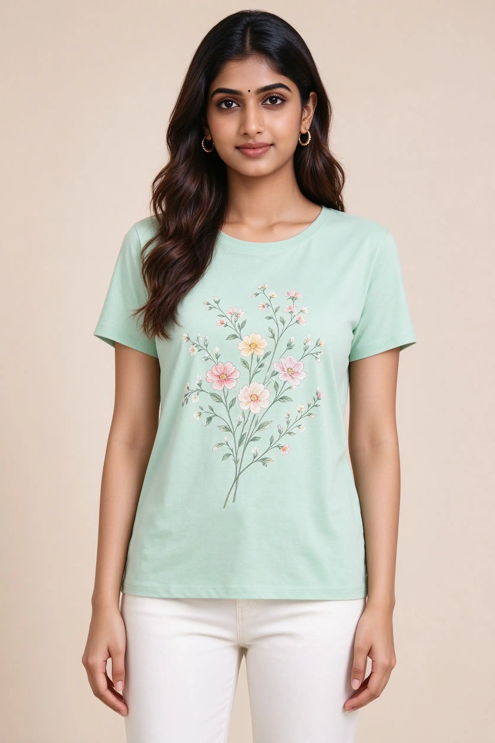 Green Floral Print T-Shirt - image 2