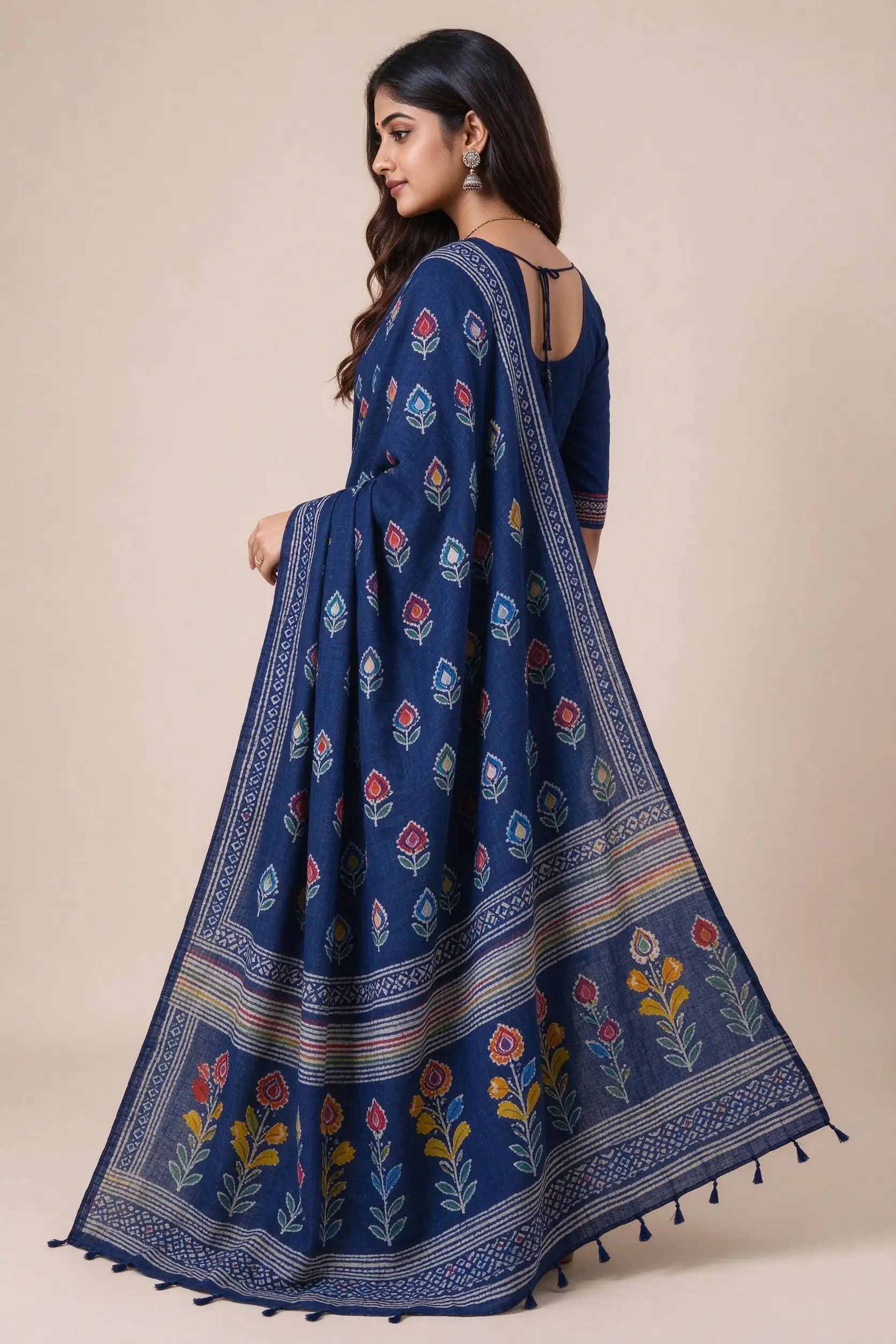 Cotton Block Print Dupatta - Indigo - image 4