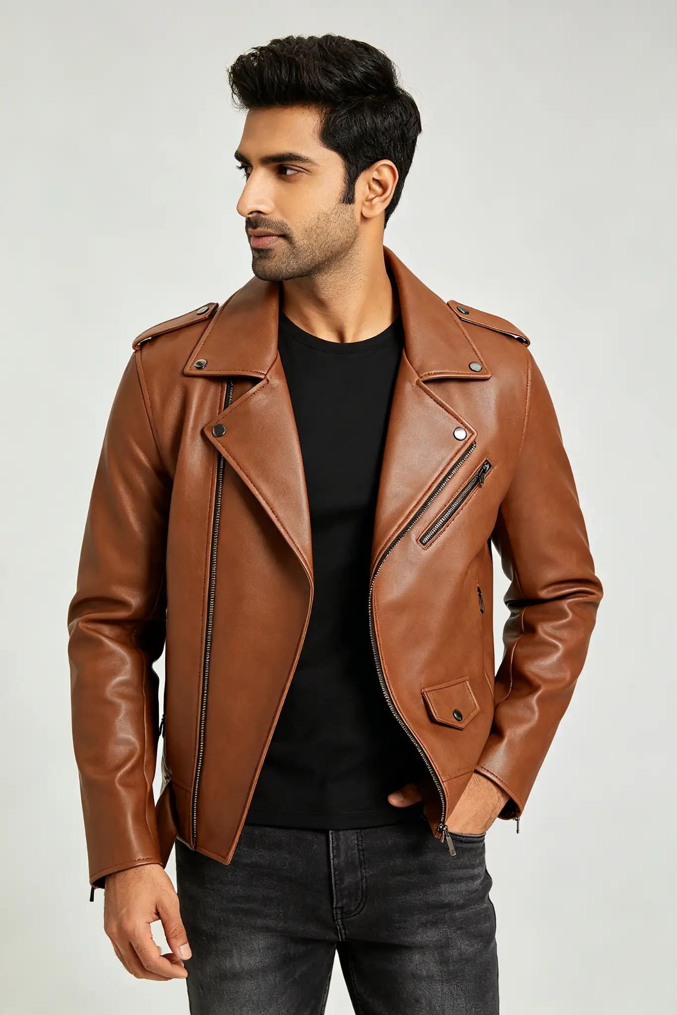 Black Leather Bomber Jacket - image 3