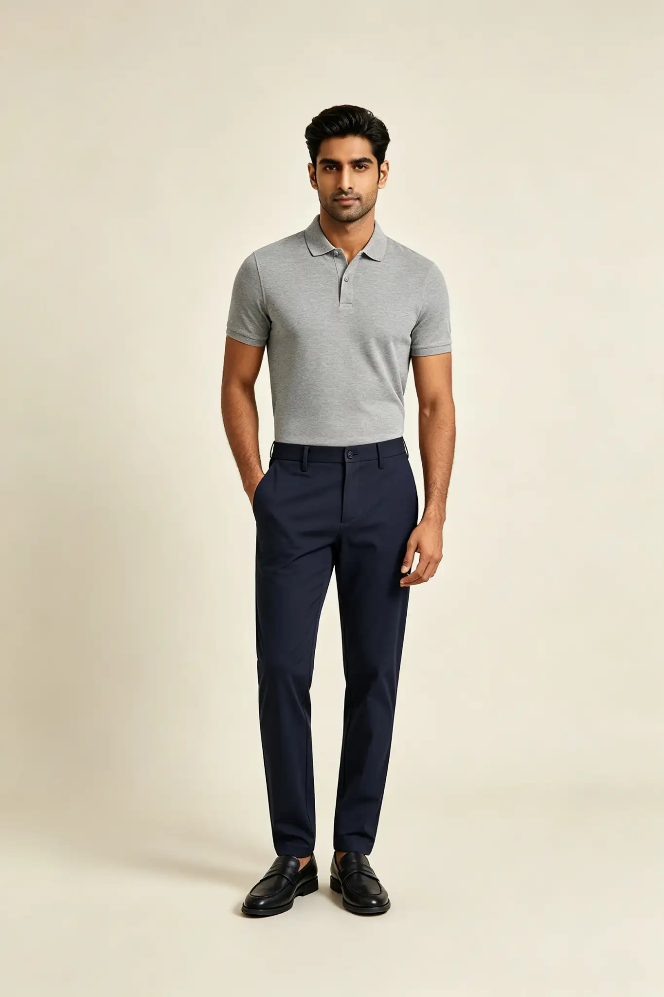 Grey Melange Polo Shirt - Slim Fit - image 2
