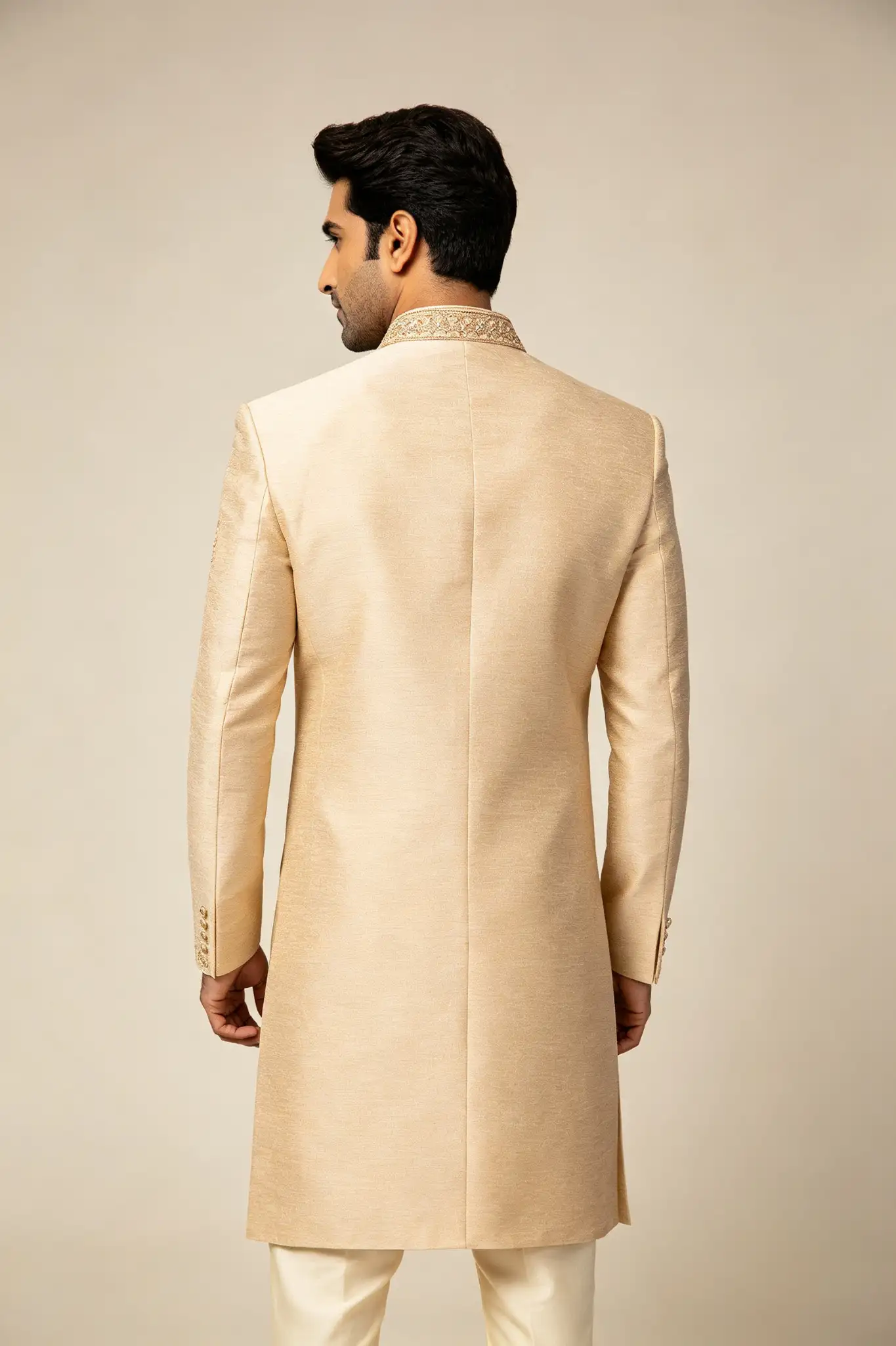 Beige Bandhgala Silk Sherwani - Formal - image 4