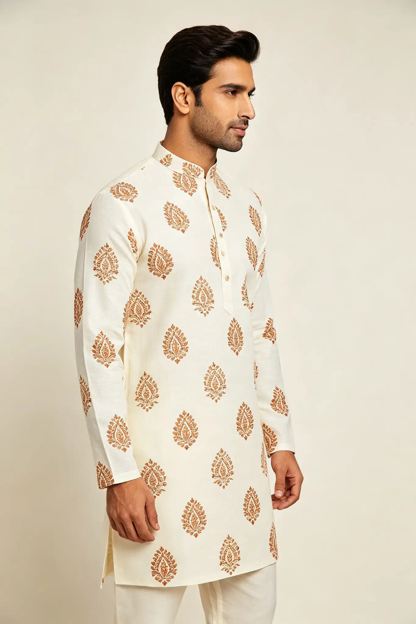 Ivory White Hand Block Printed Cotton Kurta - image 2