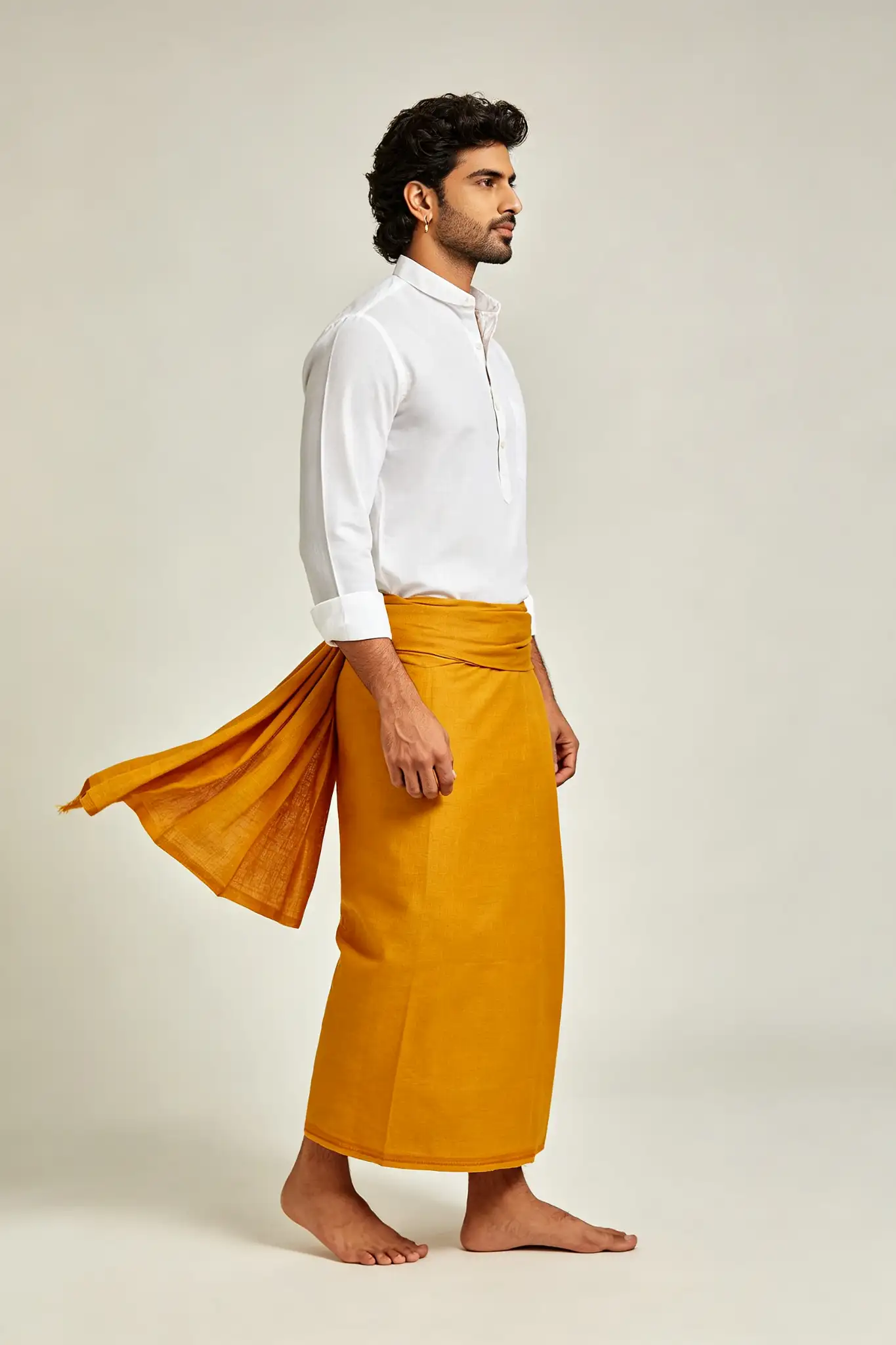 Mustard Yellow Cotton Dhoti - Casual - image 3