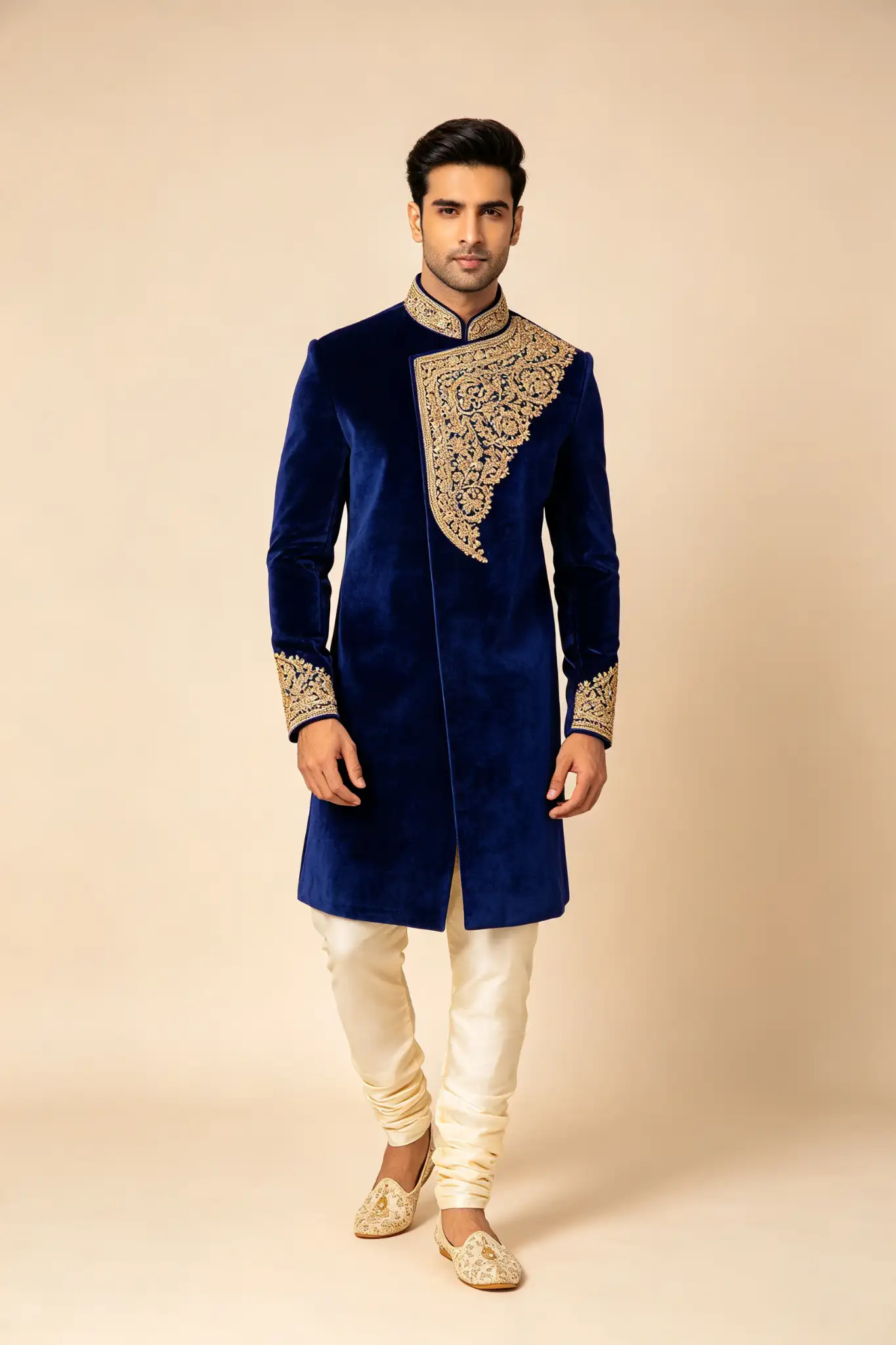 Royal Blue Velvet Sherwani - Winter Wedding - image 2
