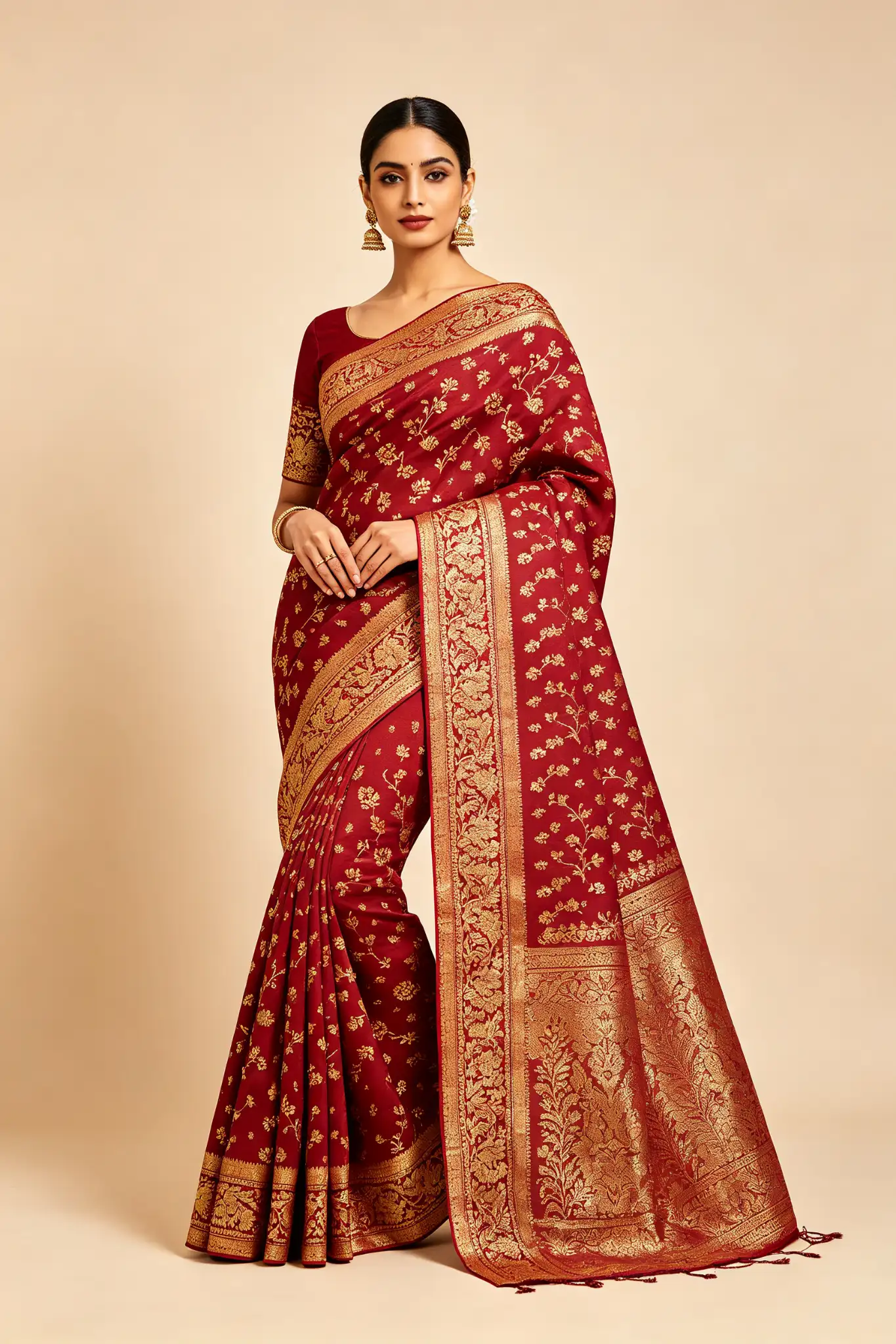 Banarasi Silk Saree - Gold & Red - image 2