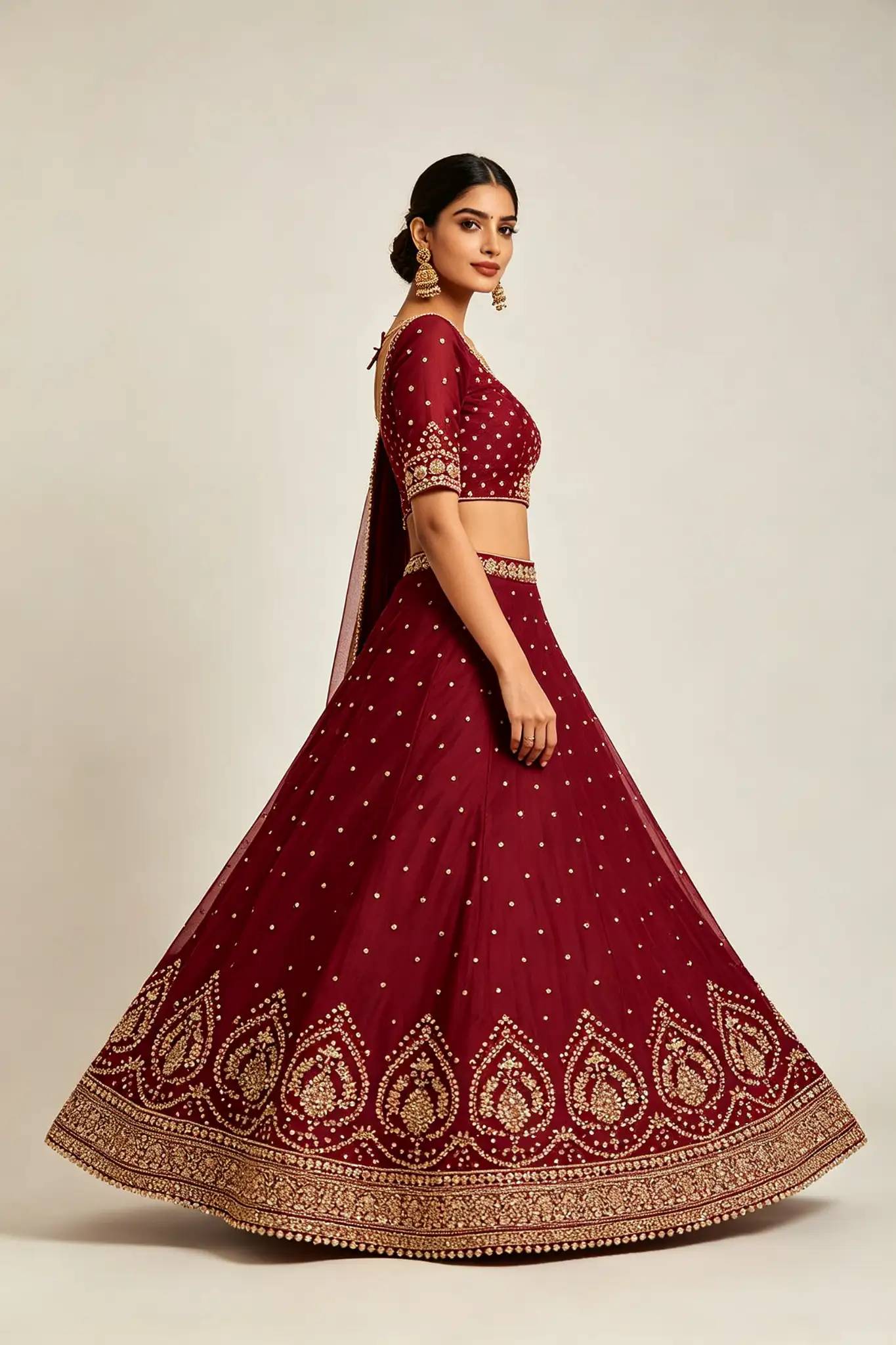 Wine Red Lehenga with Gotta Patti - image 3